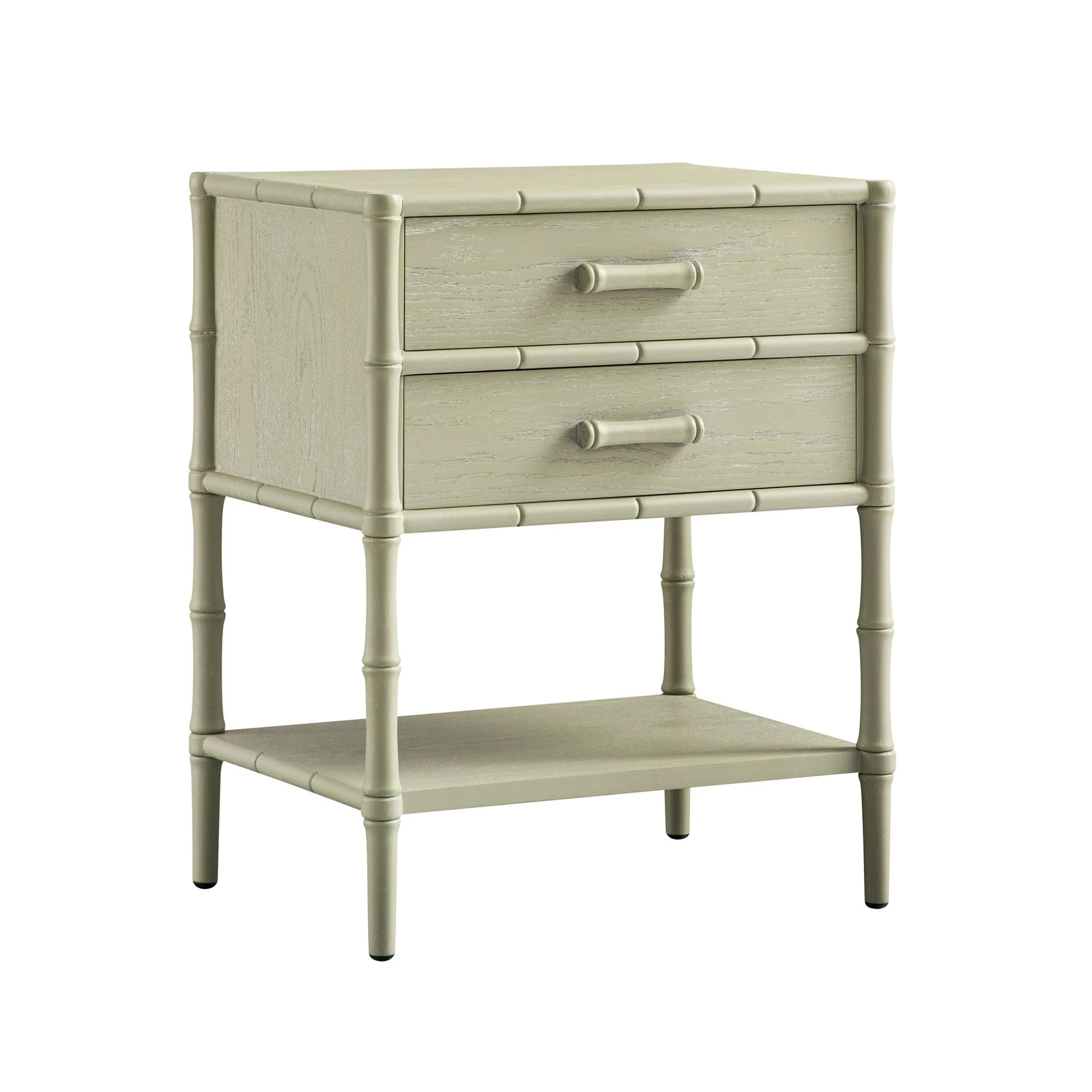 Elstowe Faux Bamboo 2-Drawer Bedside Table, Sage Green - Image 7