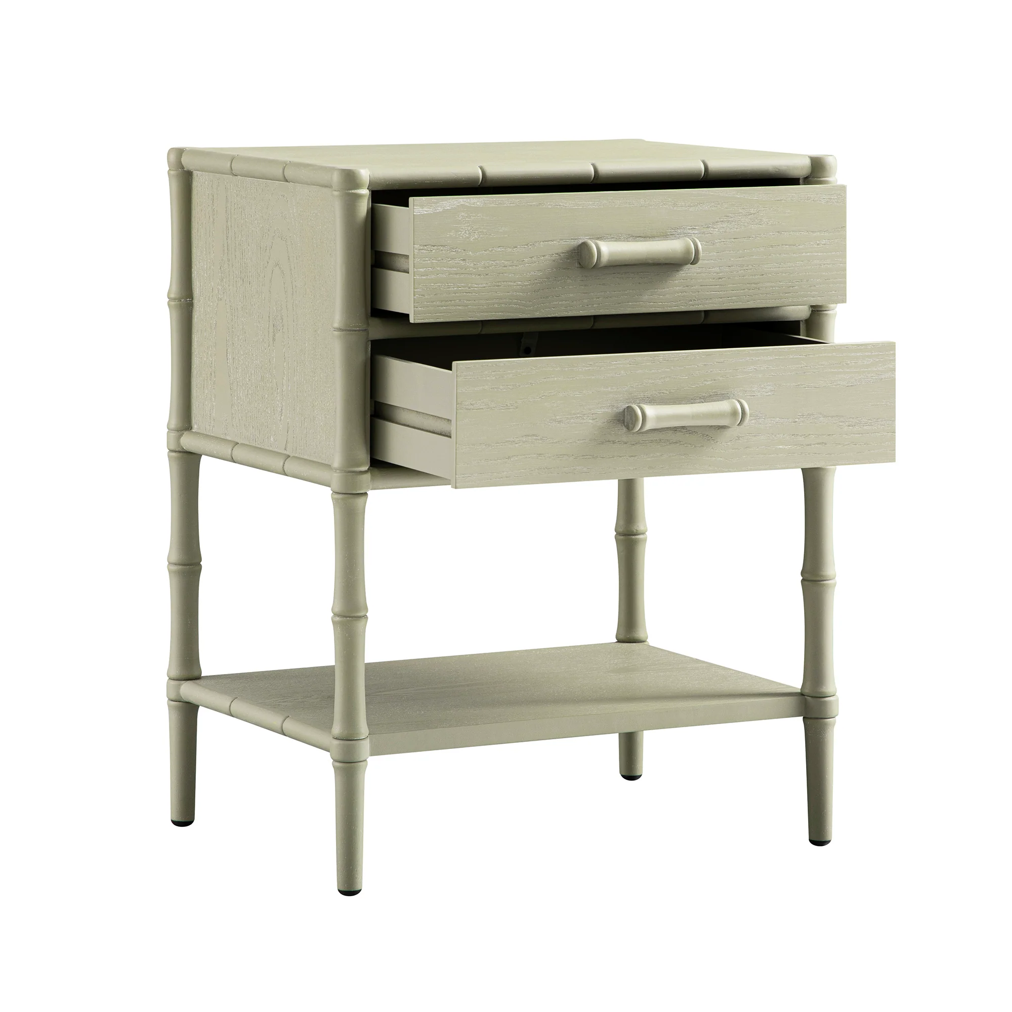 Elstowe Faux Bamboo 2-Drawer Bedside Table, Sage Green - Image 9