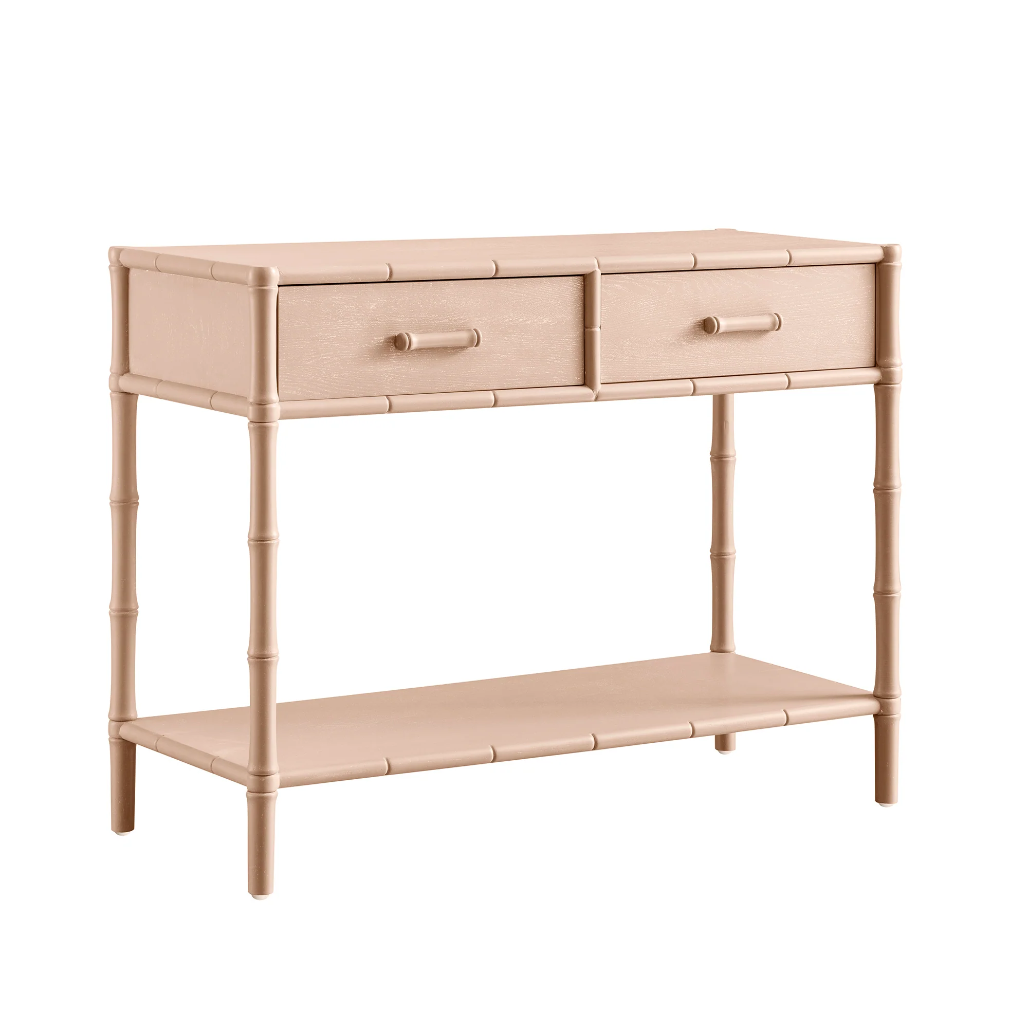 Elstowe Faux Bamboo 2-Drawer Console Table, Nude Pink - Image 7