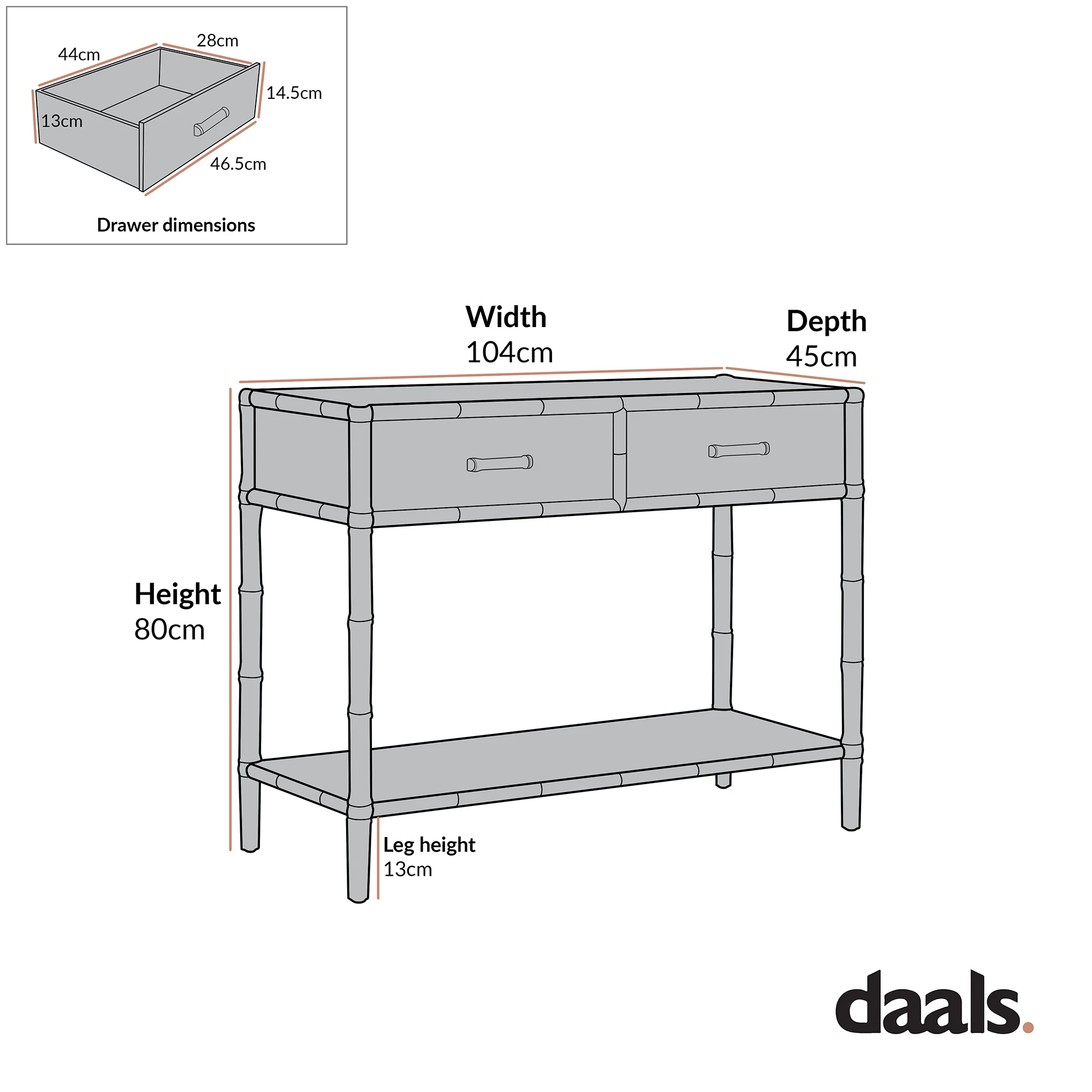 Elstowe Faux Bamboo 2-Drawer Console Table, Warm Grey - Image 8