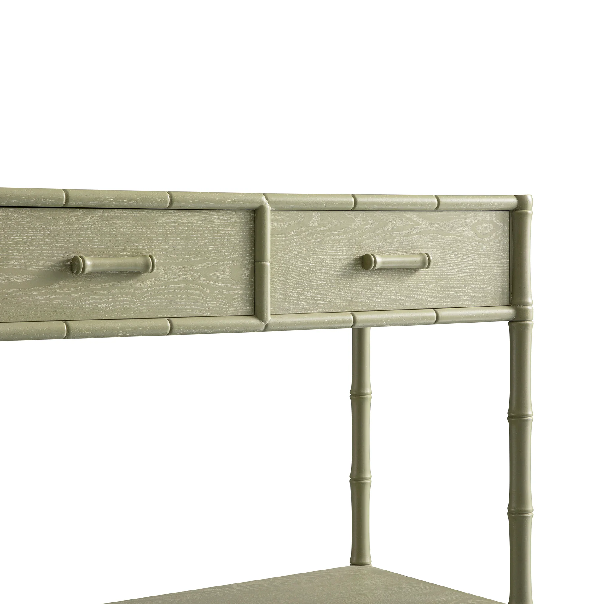 Elstowe Faux Bamboo 2-Drawer Console Table, Sage Green - Image 12