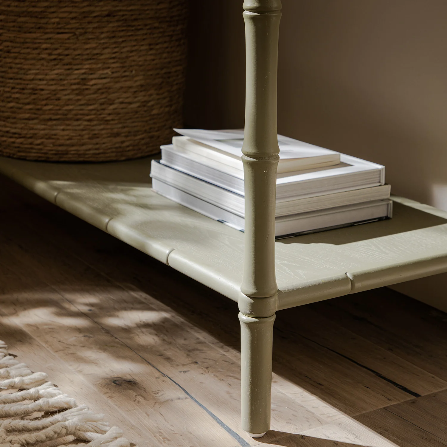 Elstowe Faux Bamboo 2-Drawer Console Table, Sage Green - Image 5