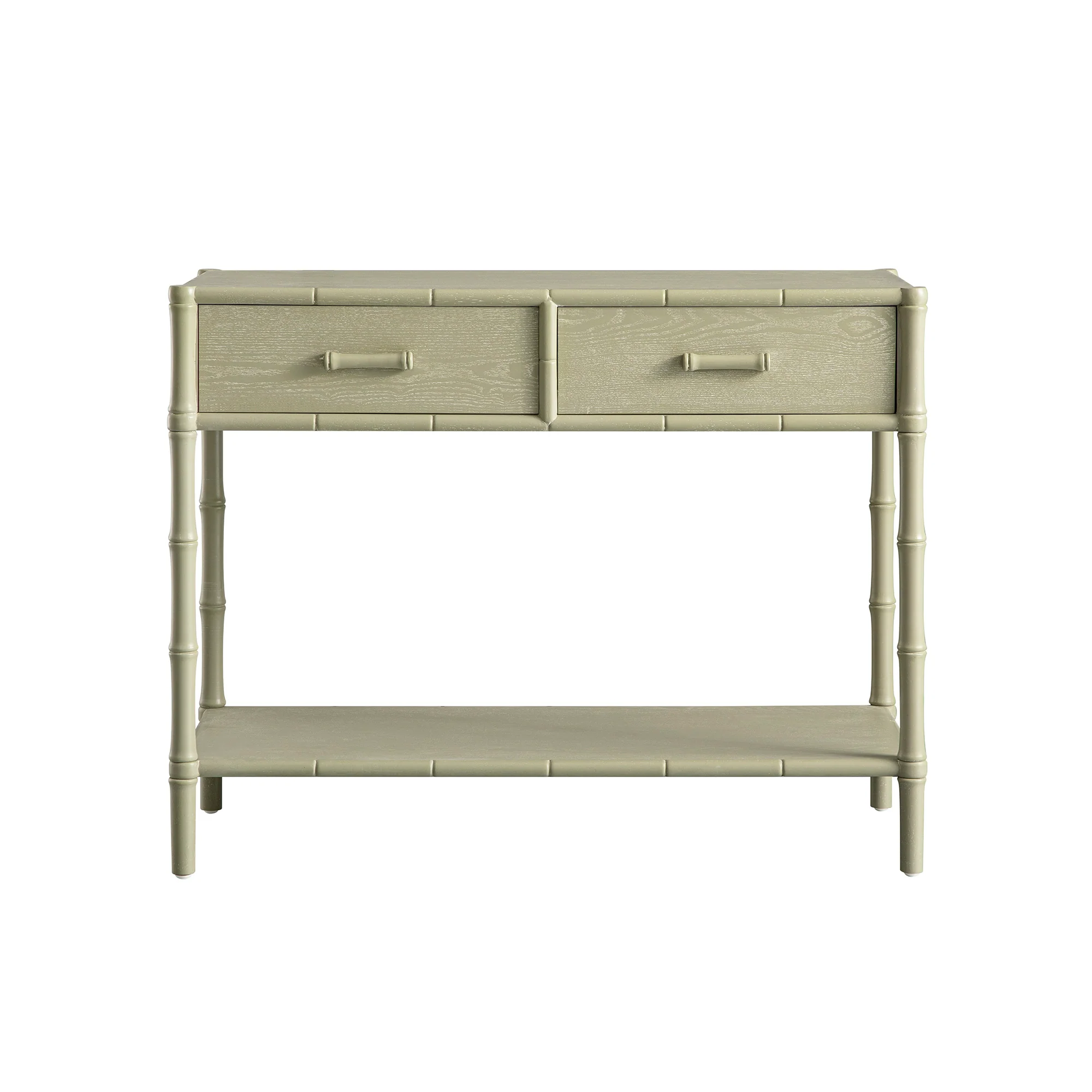 Elstowe Faux Bamboo 2-Drawer Console Table, Sage Green - Image 6