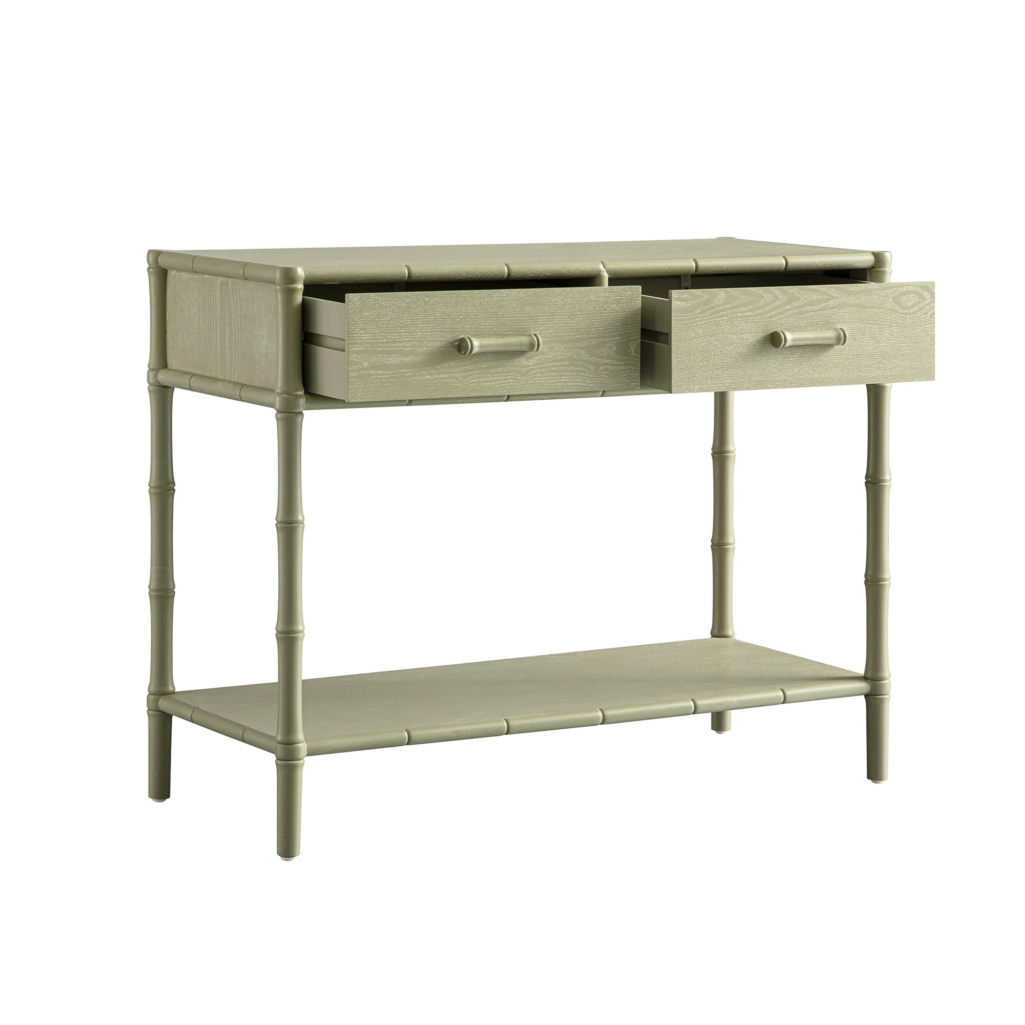 Elstowe Faux Bamboo 2-Drawer Console Table, Sage Green - Image 9