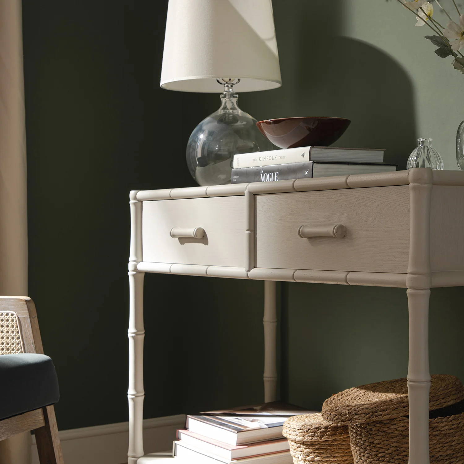 Elstowe Faux Bamboo 2-Drawer Console Table, Shaded White - Image 5