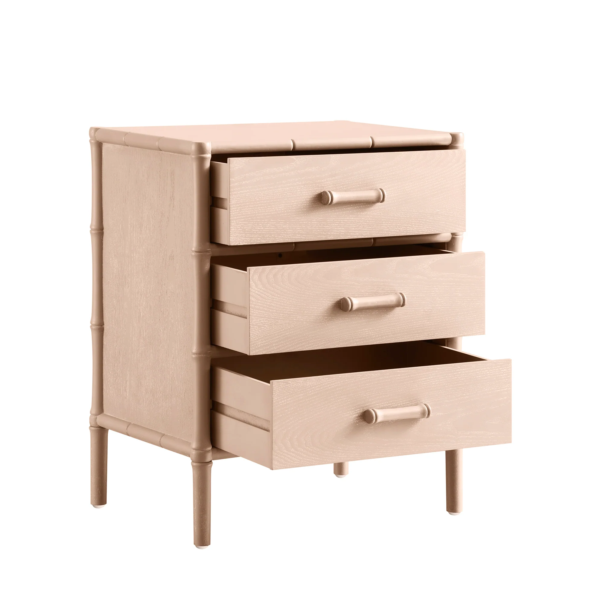 Elstowe Faux Bamboo 3-Drawer Bedside Table, Nude Pink - Image 11
