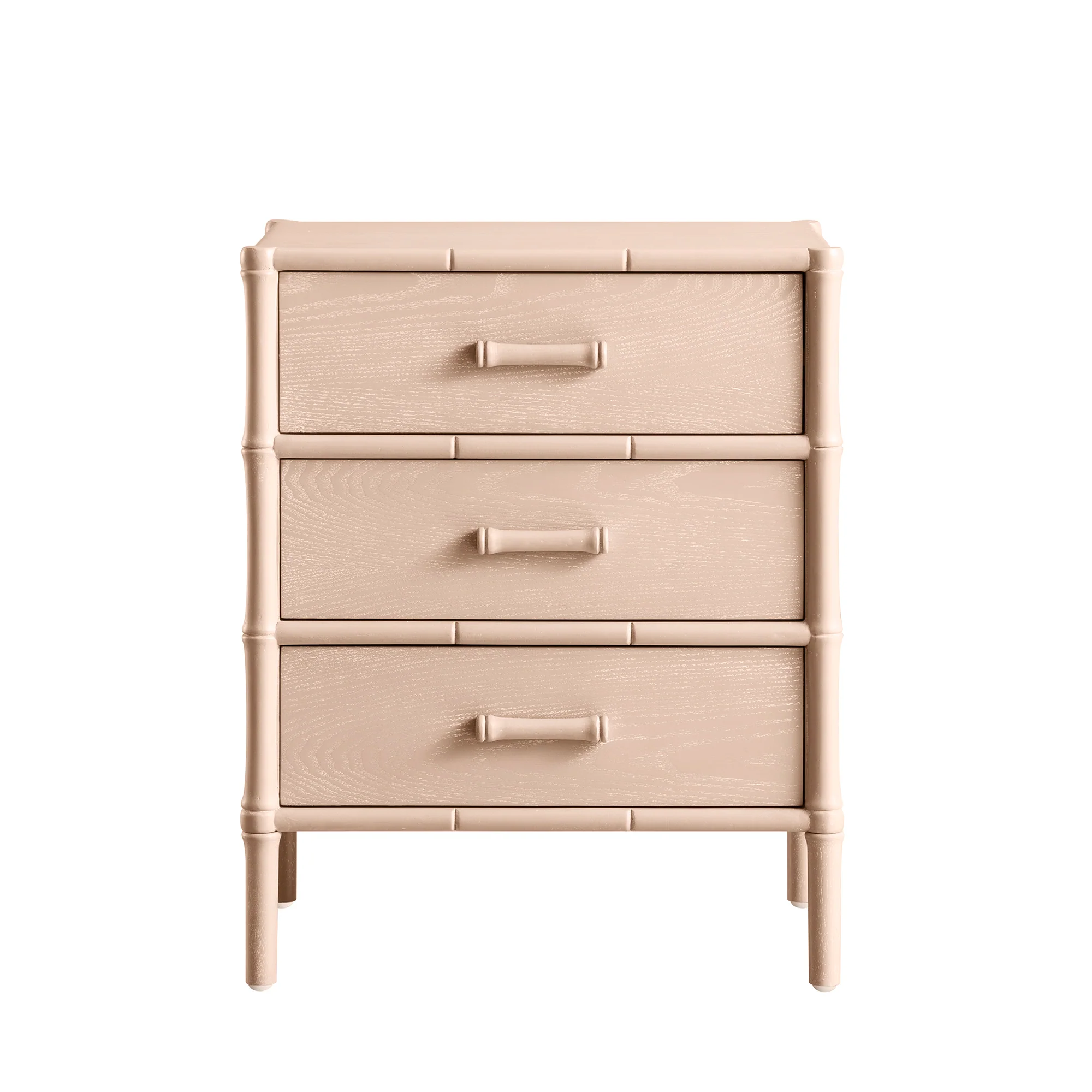 Elstowe Faux Bamboo 3-Drawer Bedside Table, Nude Pink - Image 8