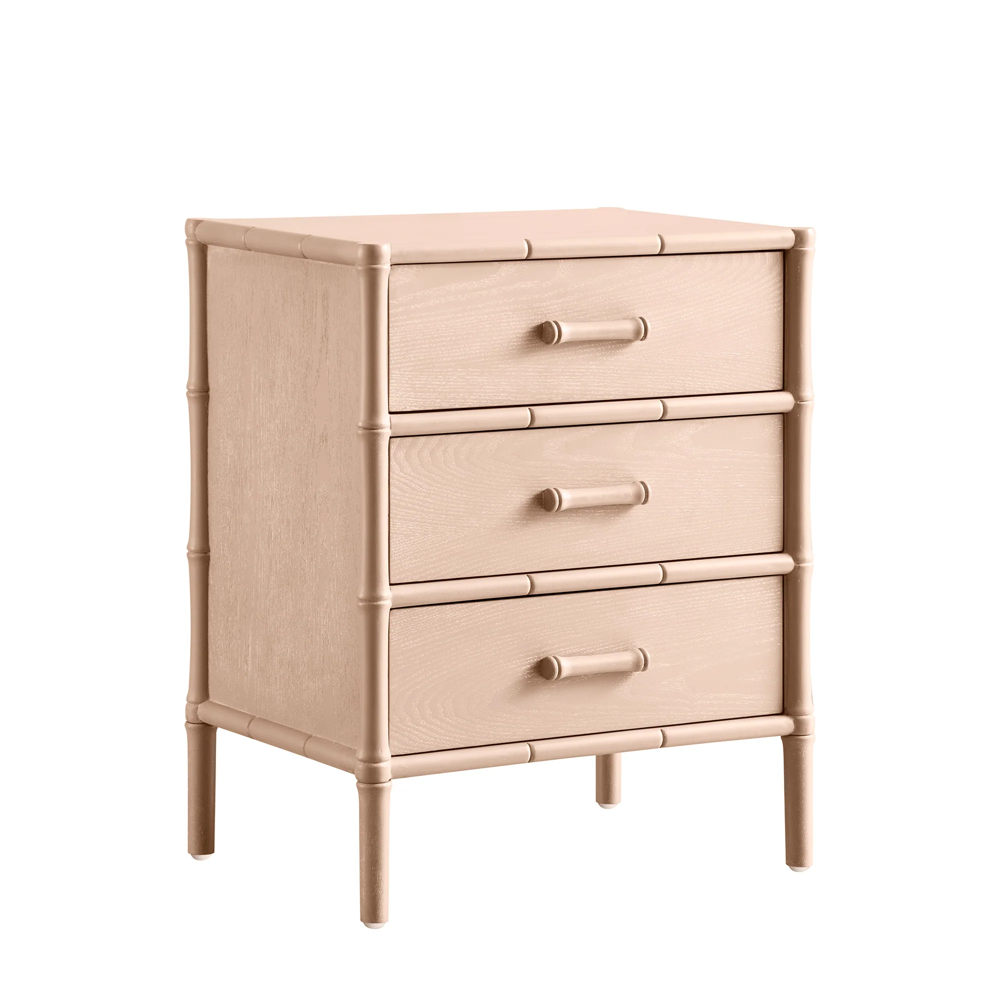 Elstowe Faux Bamboo 3-Drawer Bedside Table, Nude Pink - Image 9