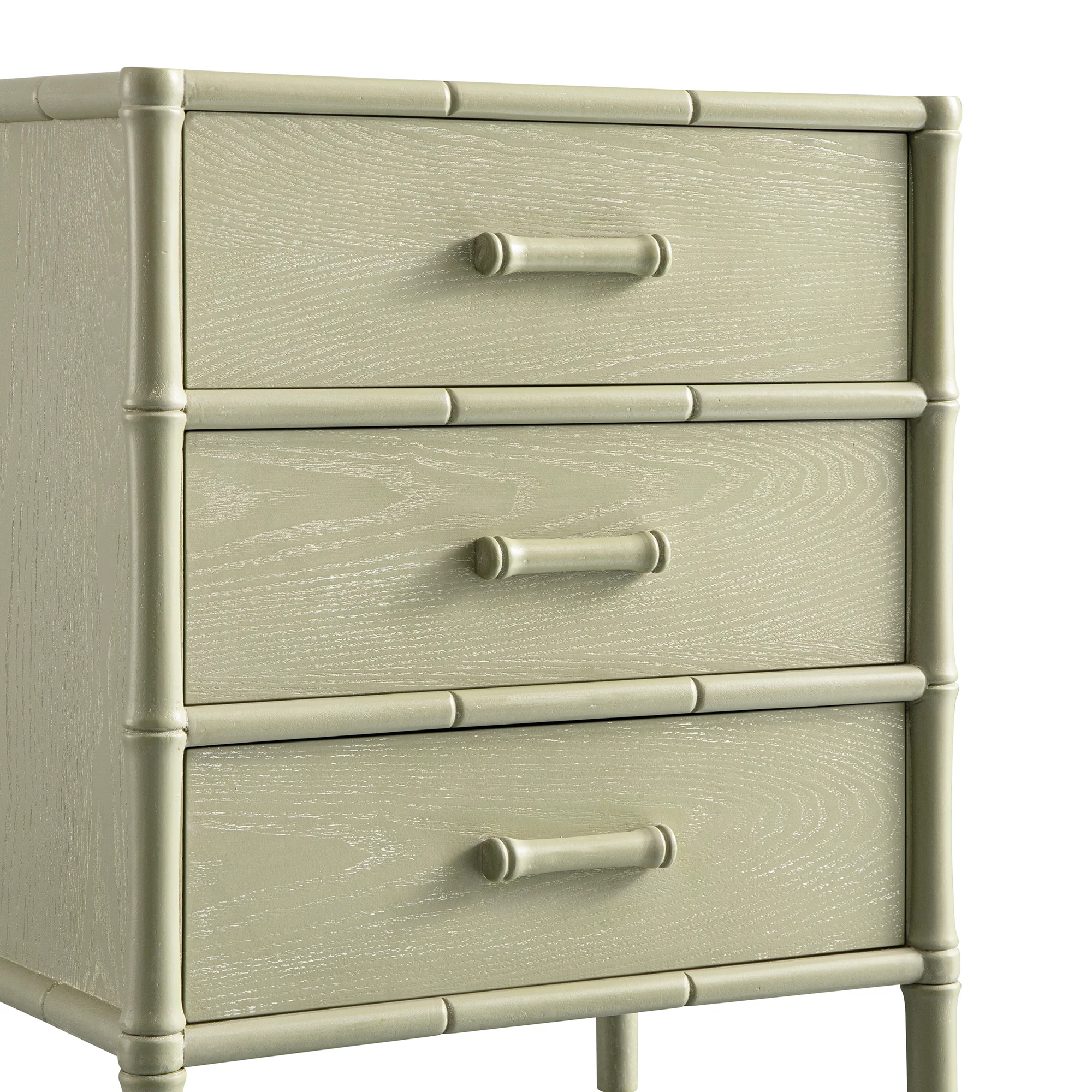 Elstowe Faux Bamboo 3-Drawer Bedside Table, Sage Green - Image 13