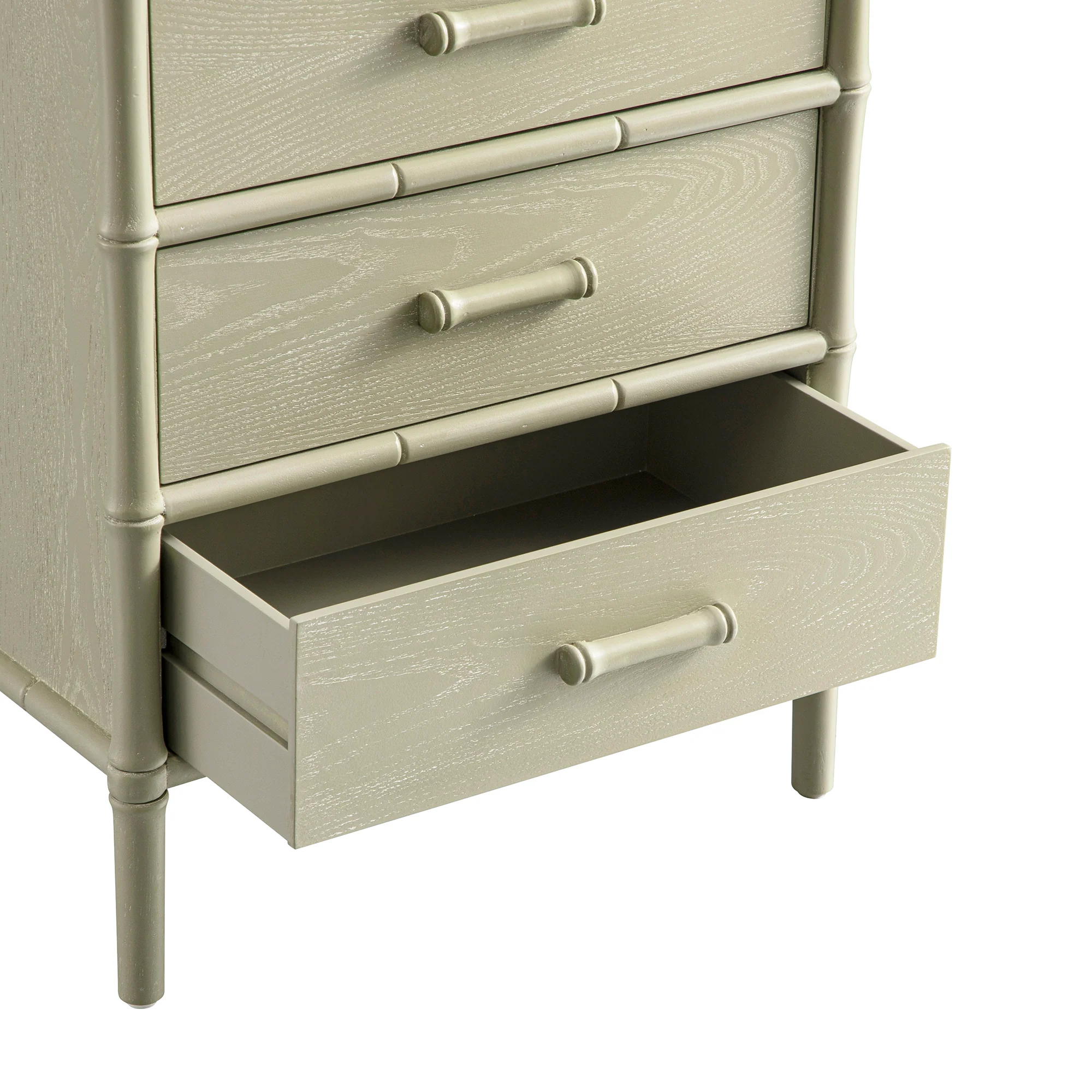 Elstowe Faux Bamboo 3-Drawer Bedside Table, Sage Green - Image 14