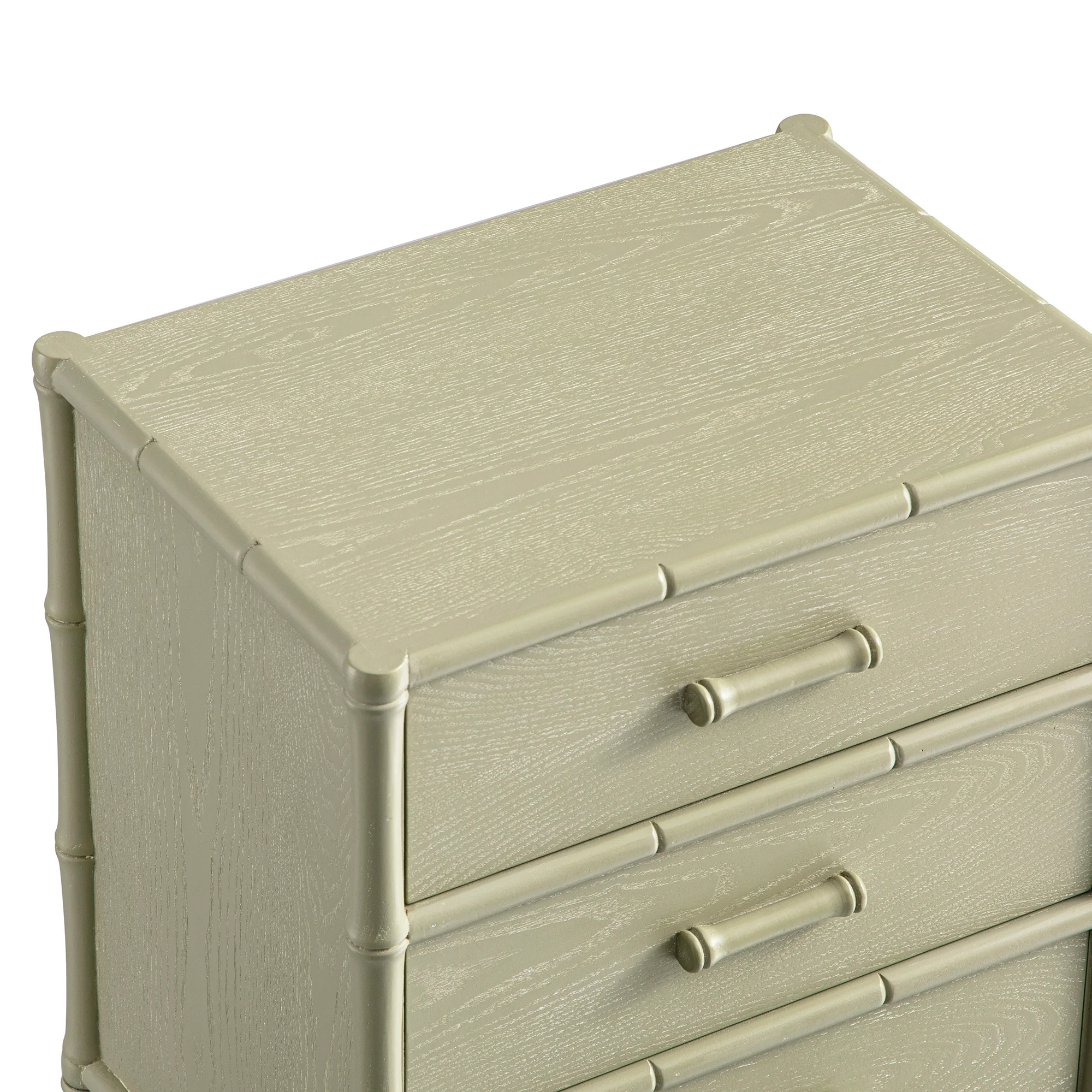 Elstowe Faux Bamboo 3-Drawer Bedside Table, Sage Green - Image 15