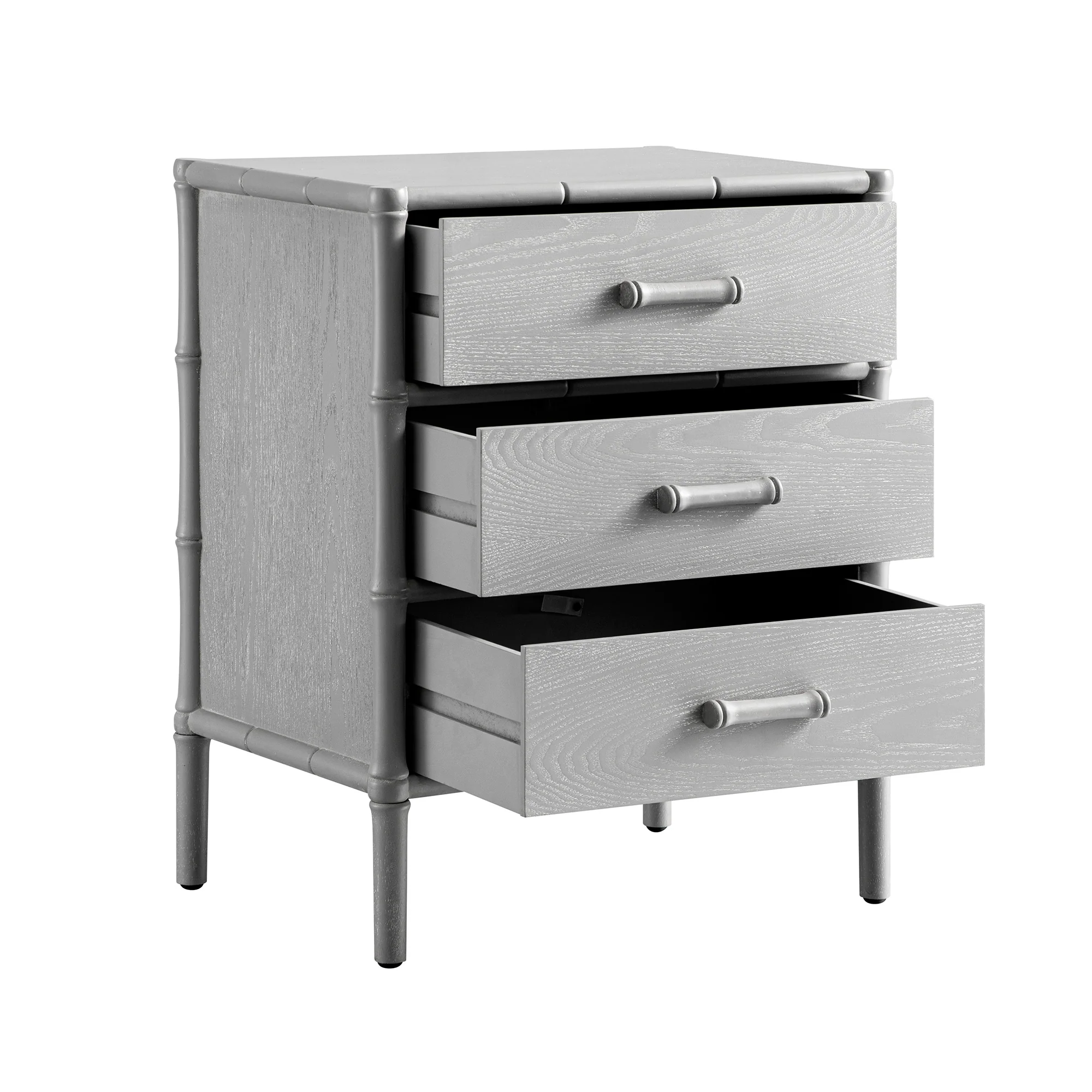 Elstowe Faux Bamboo 3-Drawer Bedside Table, Warm Grey - Image 11