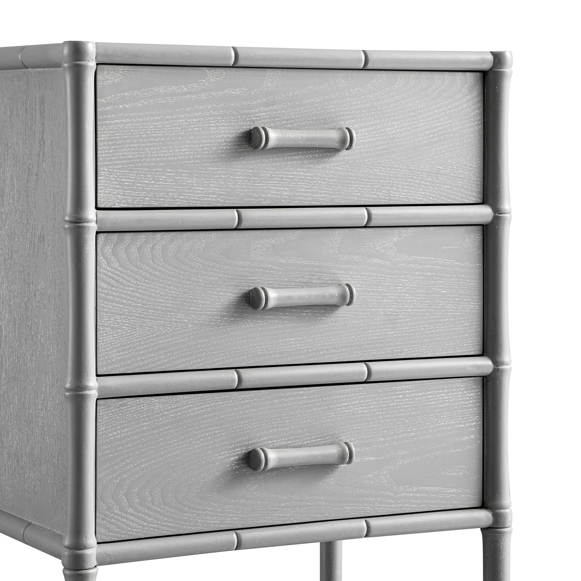 Elstowe Faux Bamboo 3-Drawer Bedside Table, Warm Grey - Image 14