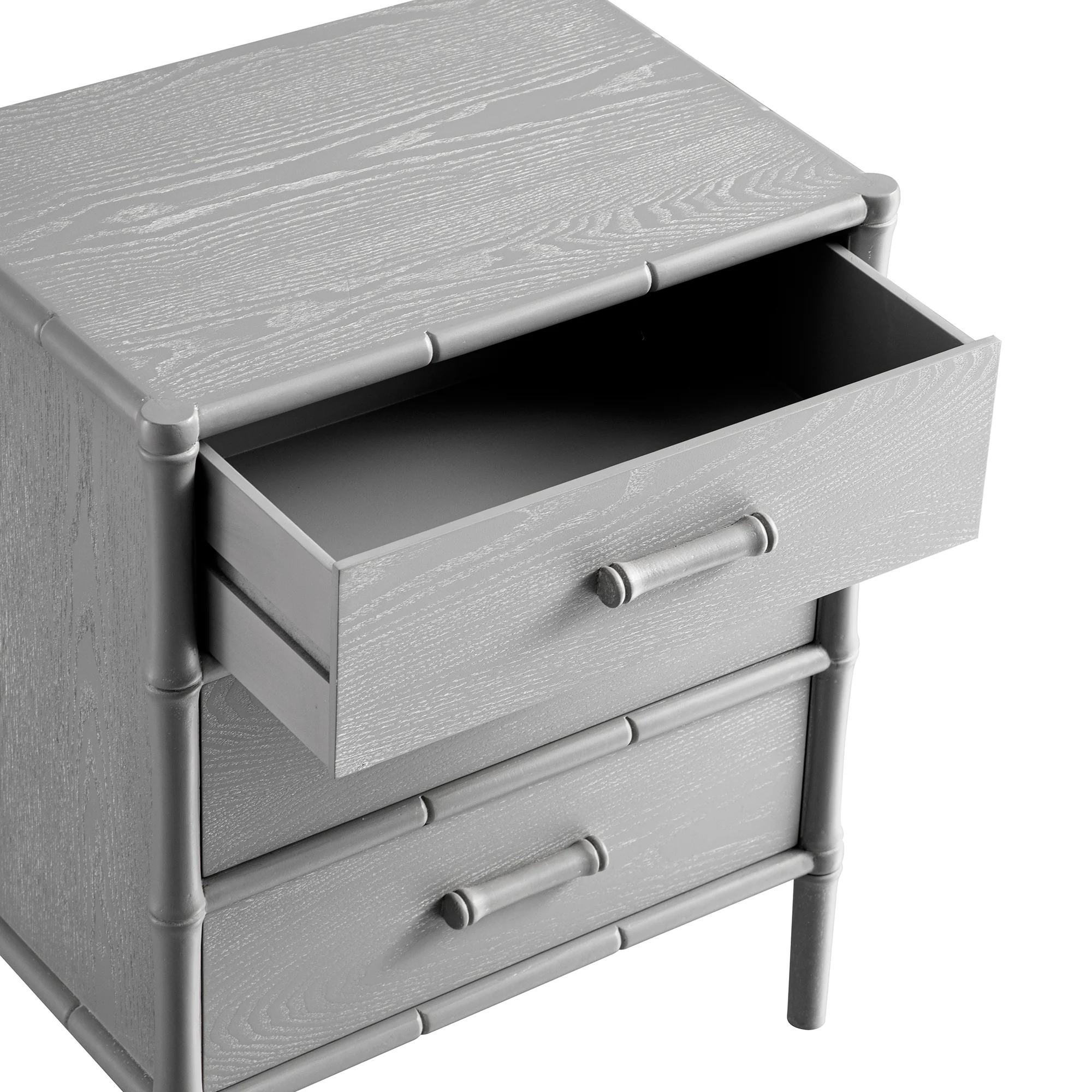 Elstowe Faux Bamboo 3-Drawer Bedside Table, Warm Grey - Image 15