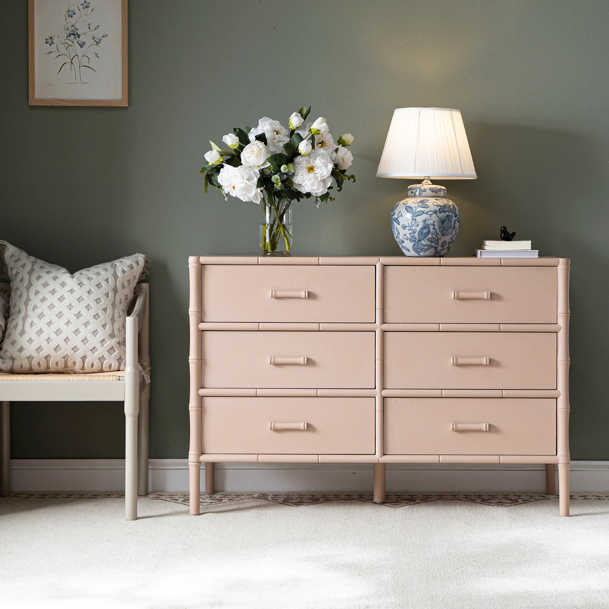 Elstowe Faux Bamboo 6-Drawer Chest, Nude Pink - Image 2