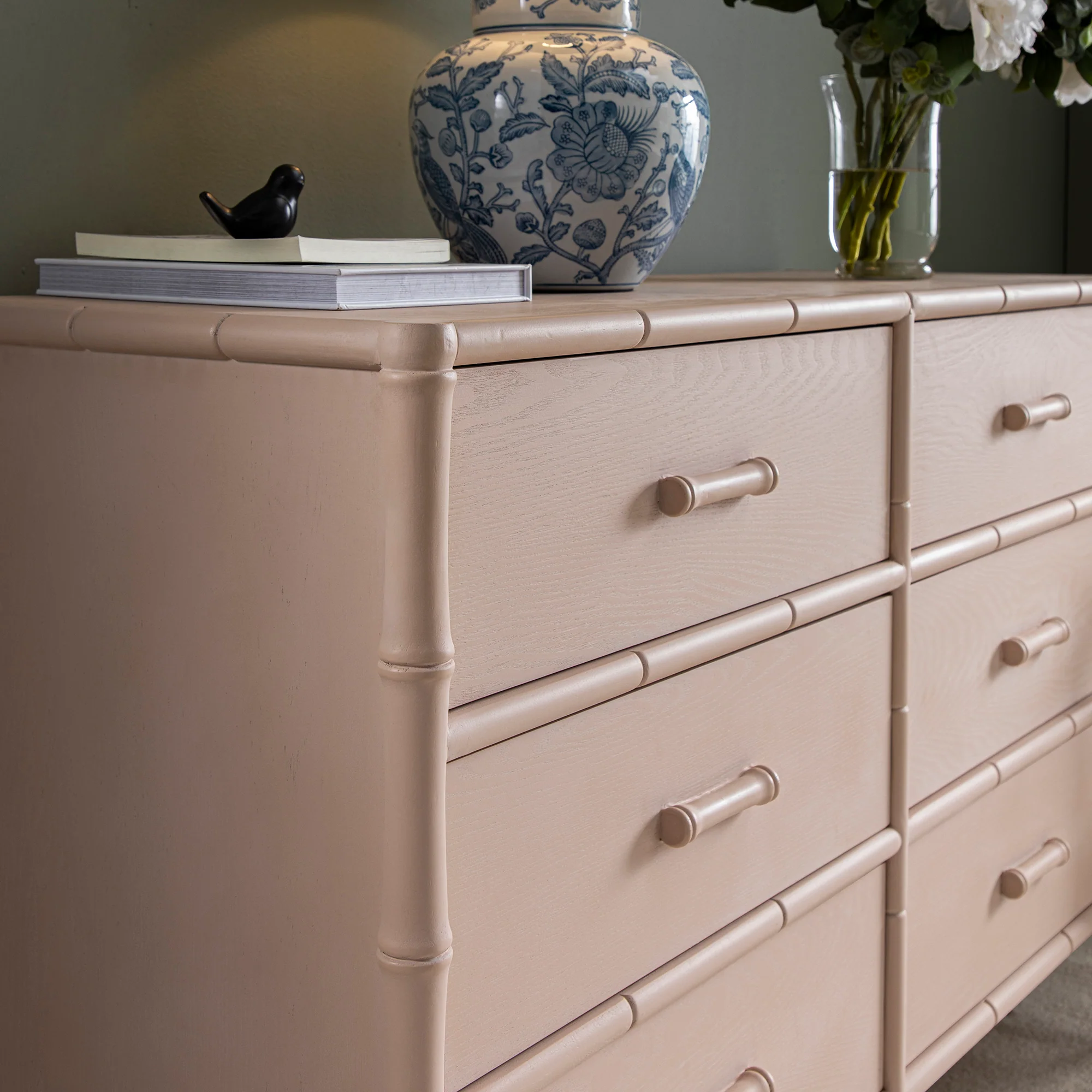 Elstowe Faux Bamboo 6-Drawer Chest, Nude Pink - Image 6