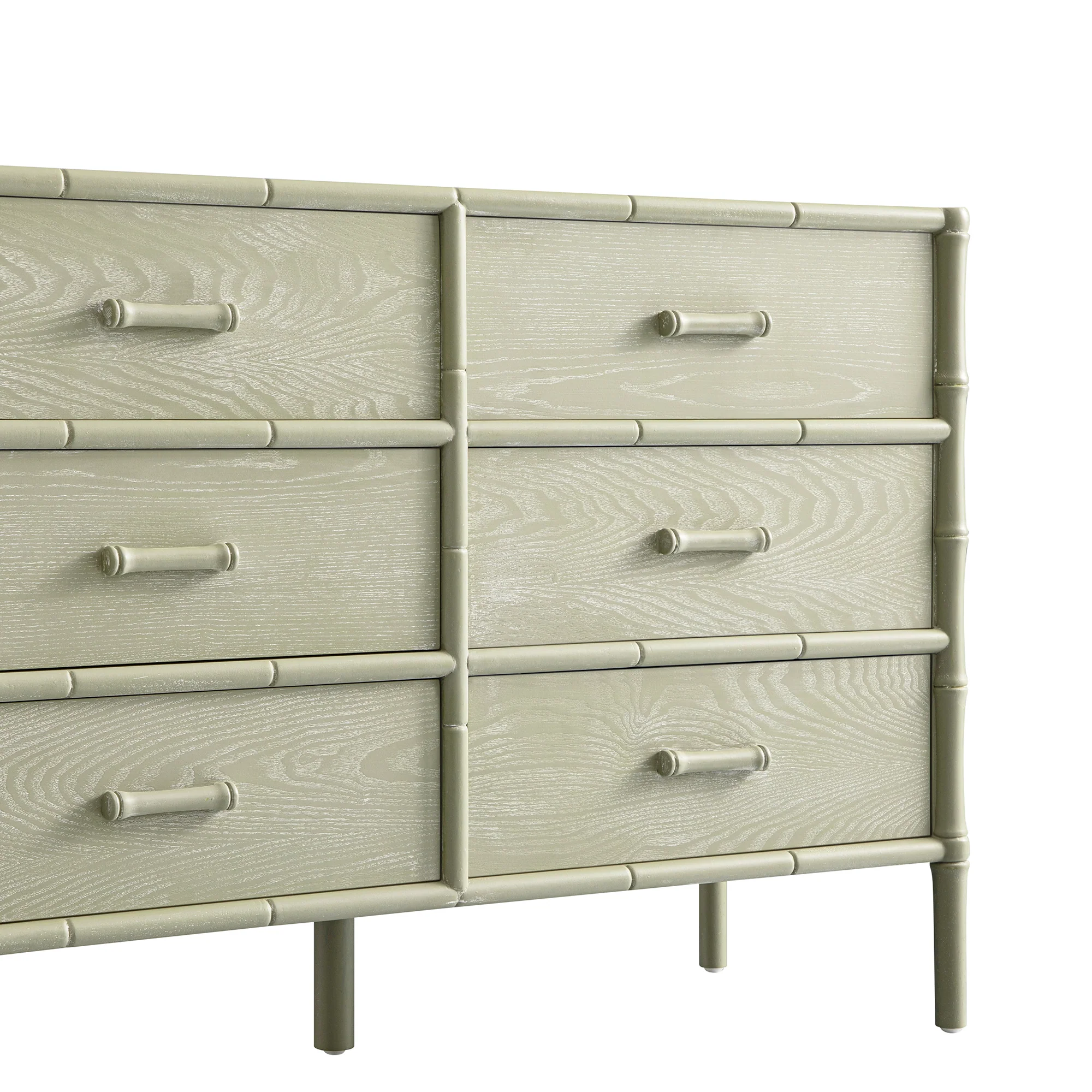 Elstowe Faux Bamboo 6-Drawer Chest, Sage Green - Image 12