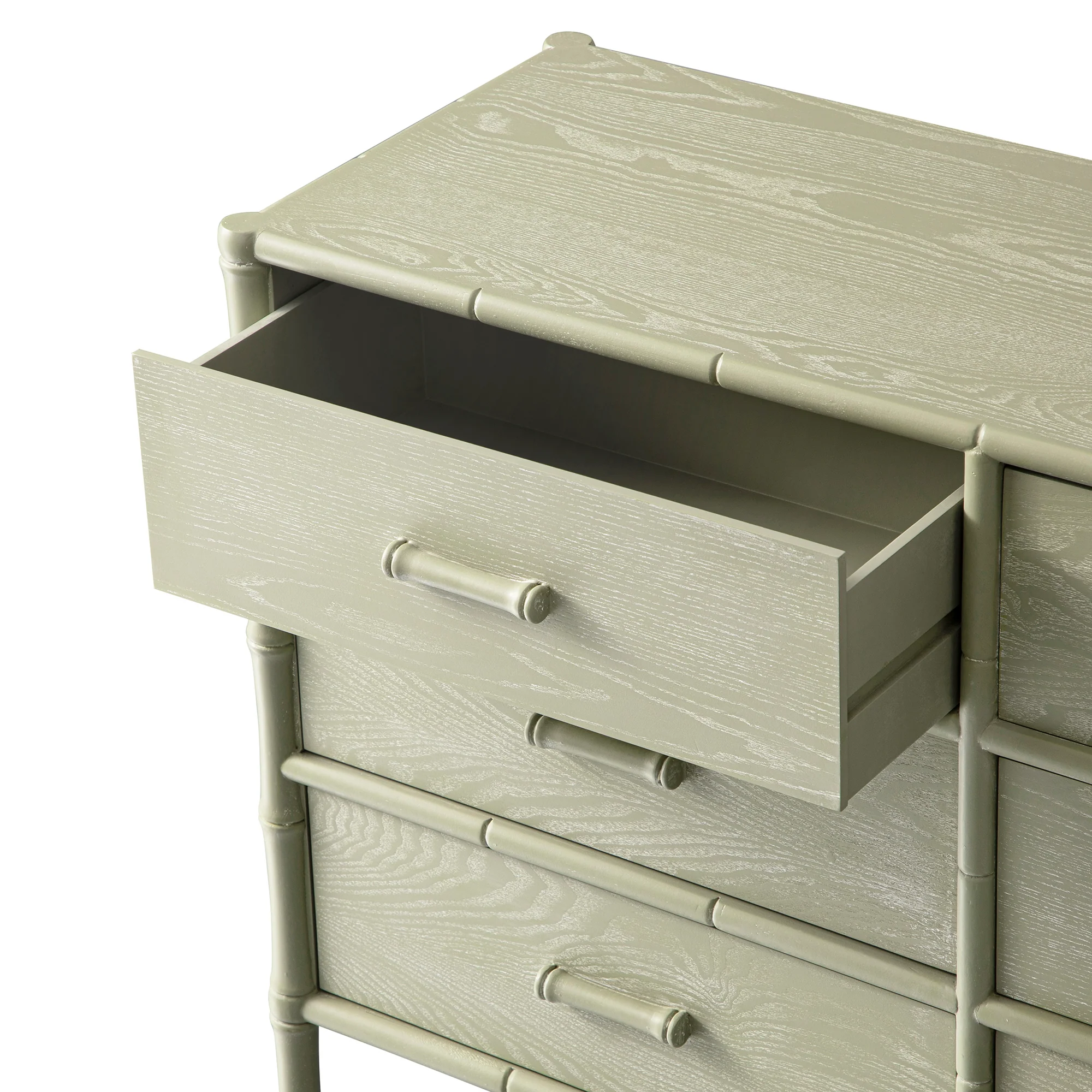 Elstowe Faux Bamboo 6-Drawer Chest, Sage Green - Image 13
