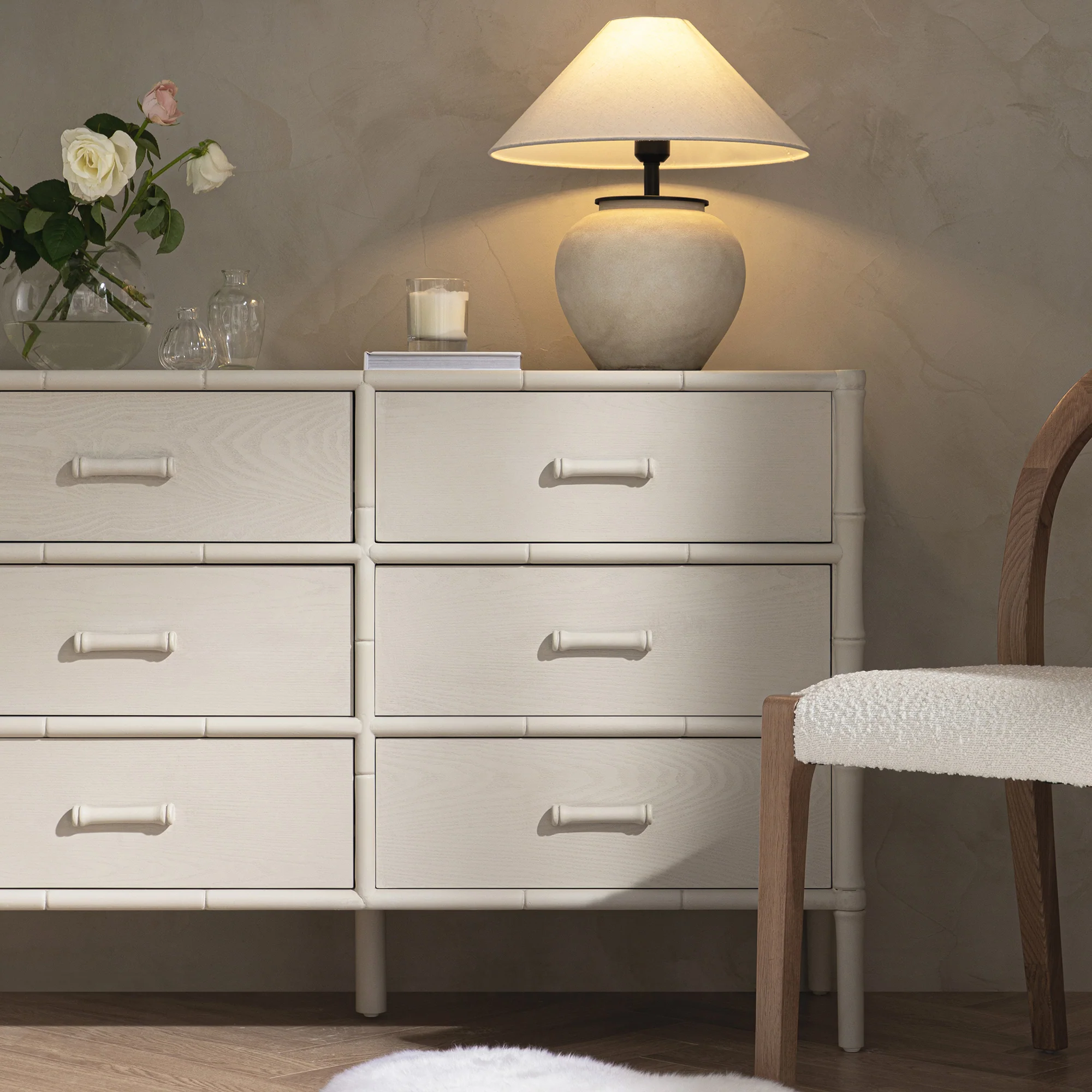 Elstowe Faux Bamboo 6-Drawer Chest, Shaded White - Image 3