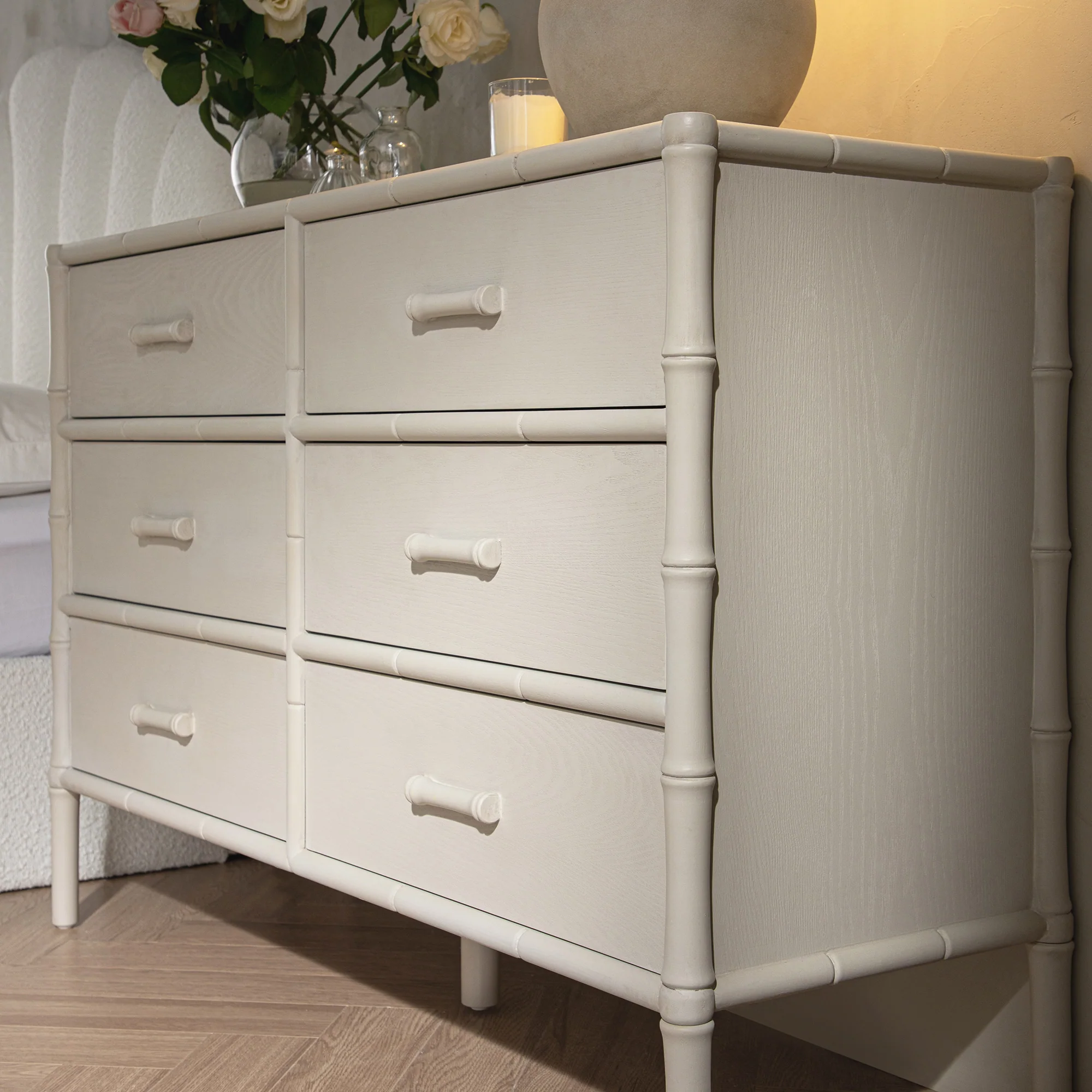 Elstowe Faux Bamboo 6-Drawer Chest, Shaded White - Image 5