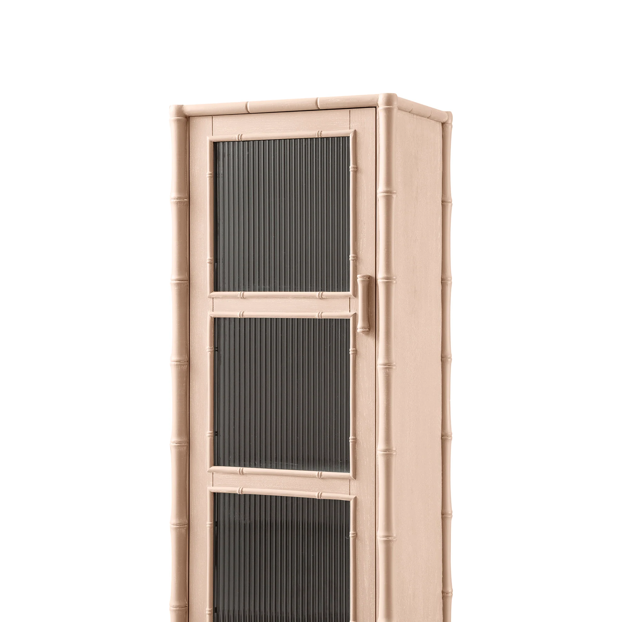Elstowe Faux Bamboo and Fluted Glass 1-Door Cabinet, Nude Pink - Image 15