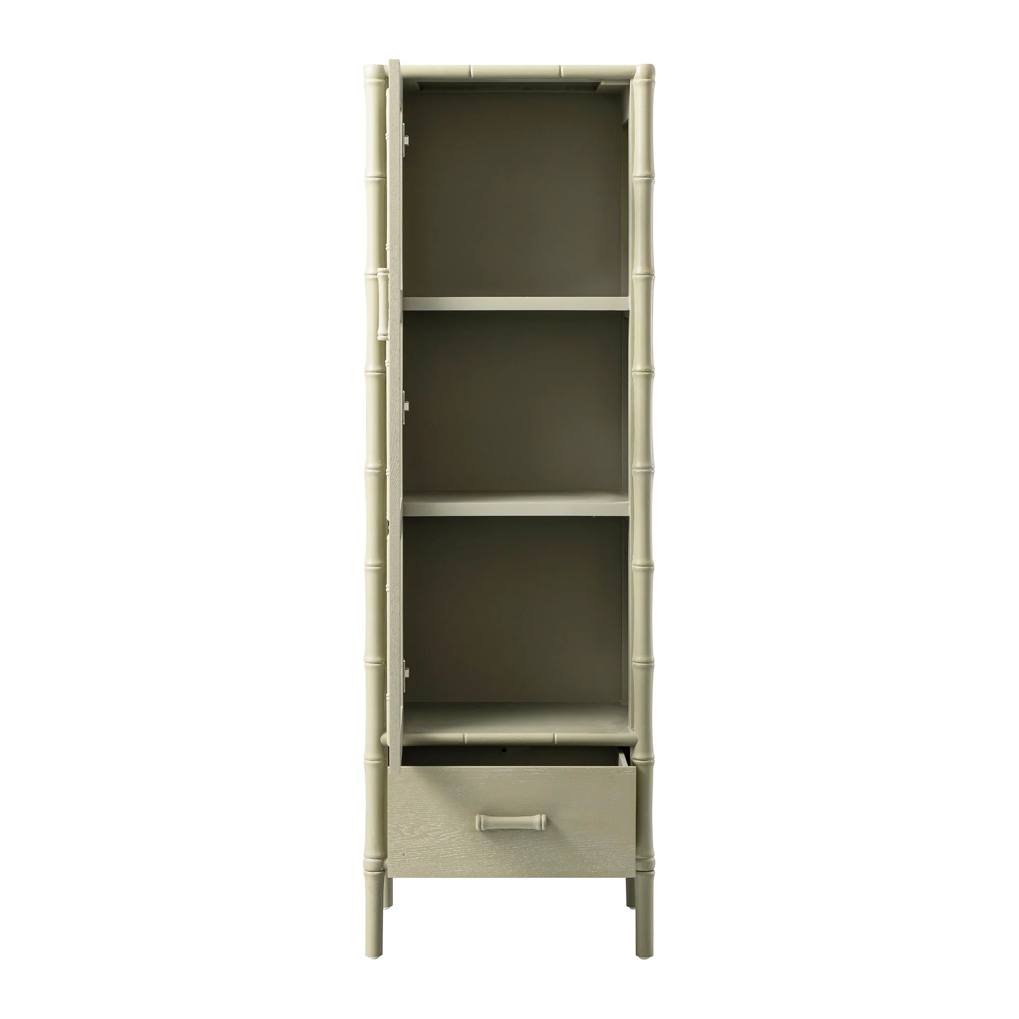 Elstowe Faux Bamboo and Fluted Glass 1-Door Cabinet, Sage Green - Image 12