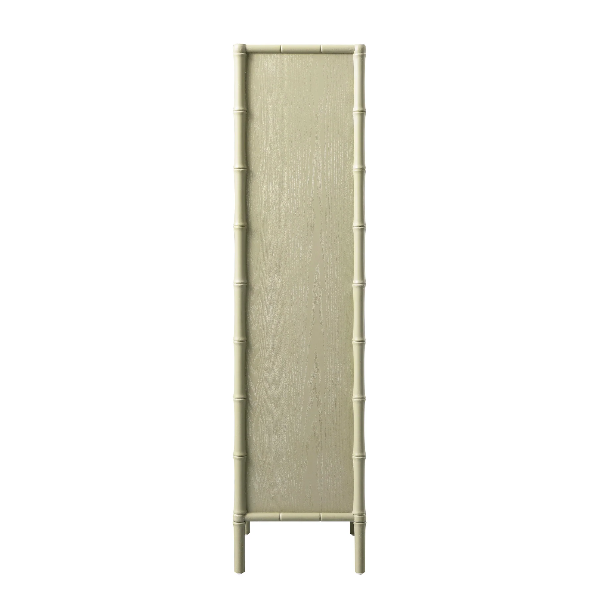 Elstowe Faux Bamboo and Fluted Glass 1-Door Cabinet, Sage Green - Image 13