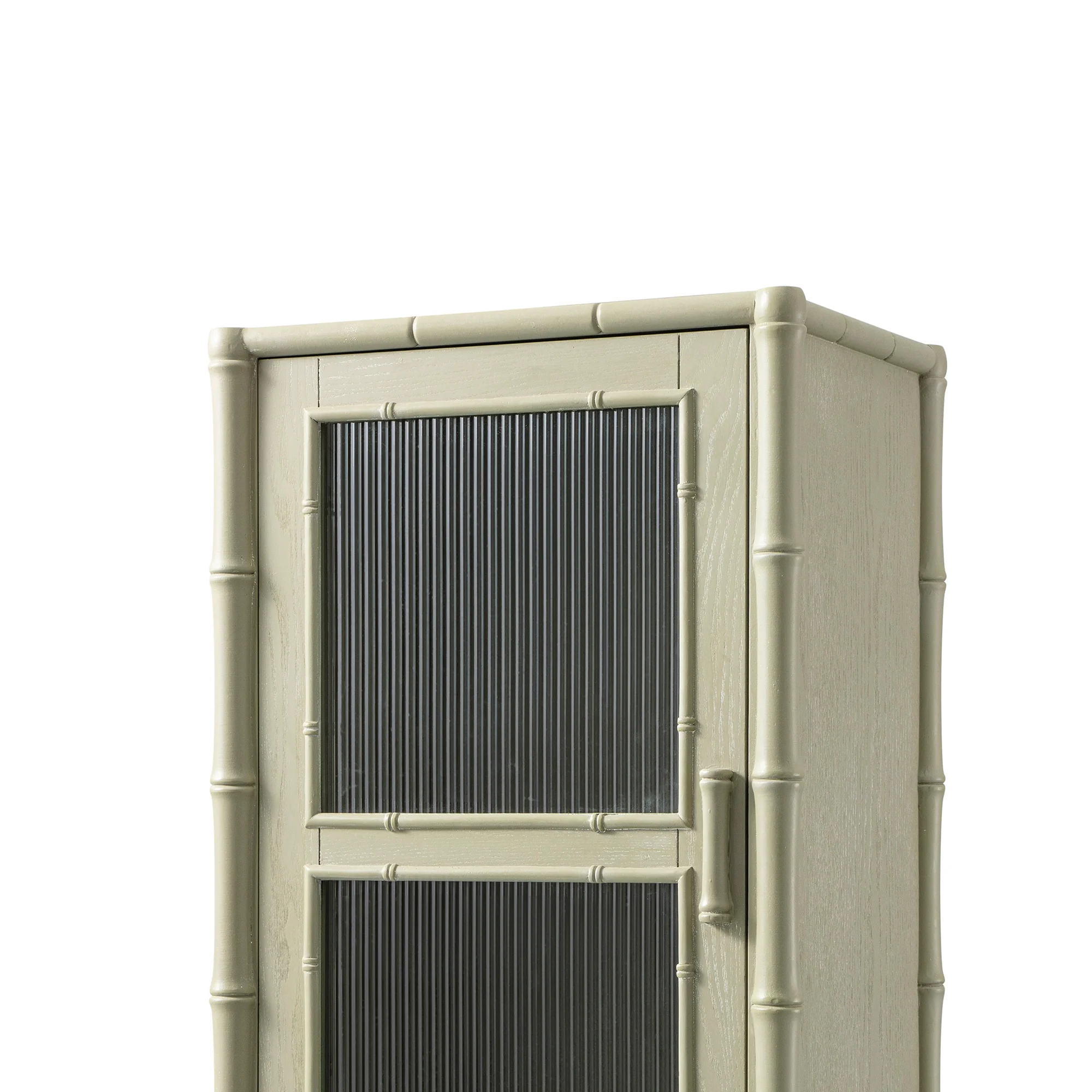 Elstowe Faux Bamboo and Fluted Glass 1-Door Cabinet, Sage Green - Image 15