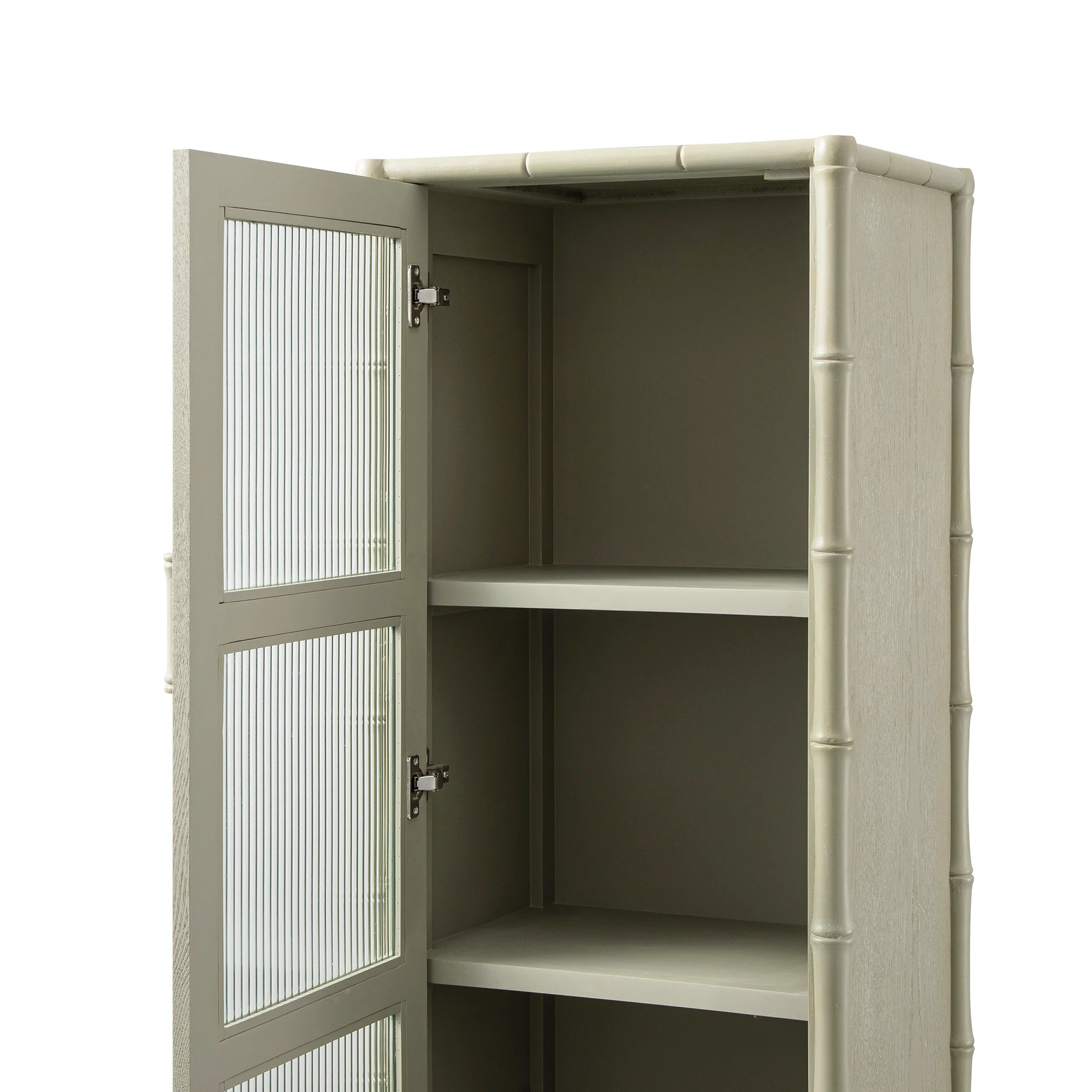 Elstowe Faux Bamboo and Fluted Glass 1-Door Cabinet, Sage Green - Image 16