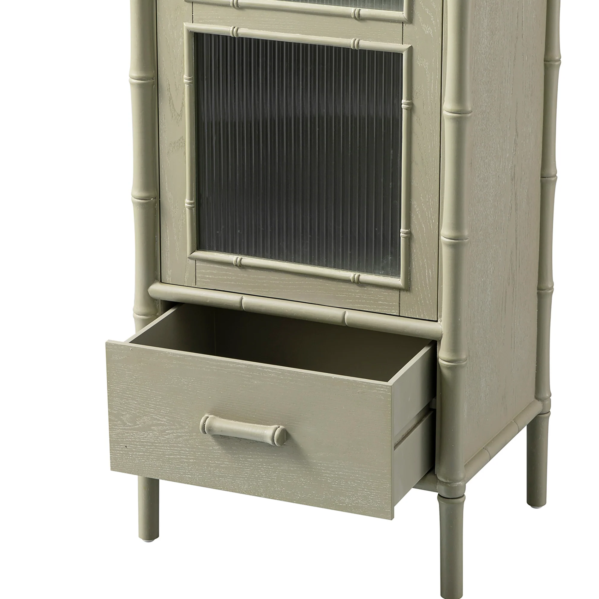 Elstowe Faux Bamboo and Fluted Glass 1-Door Cabinet, Sage Green - Image 17