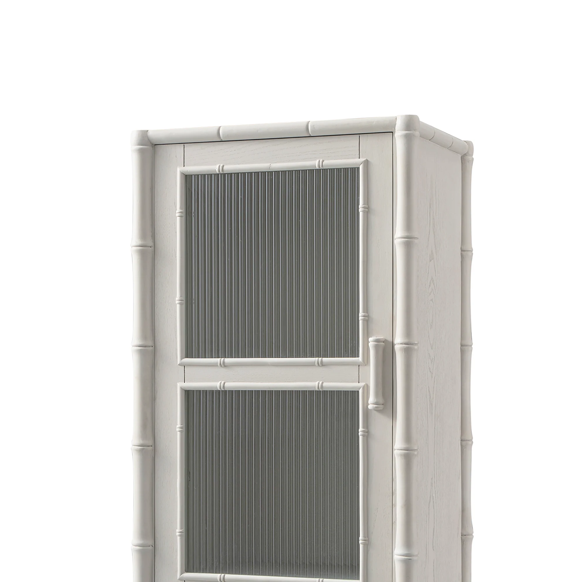 Elstowe Faux Bamboo and Fluted Glass 1-Door Cabinet, Shaded White - Image 16