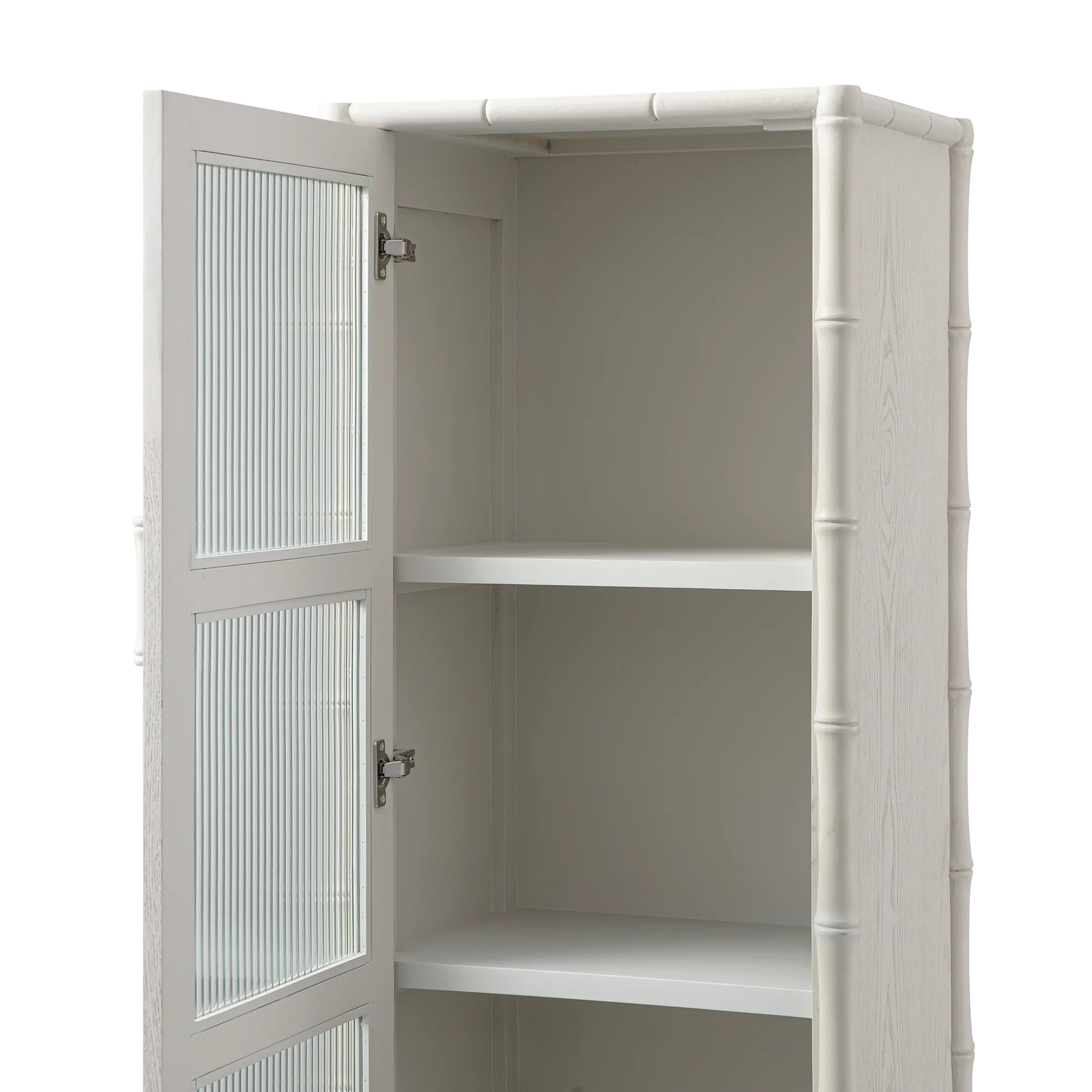 Elstowe Faux Bamboo and Fluted Glass 1-Door Cabinet, Shaded White - Image 17