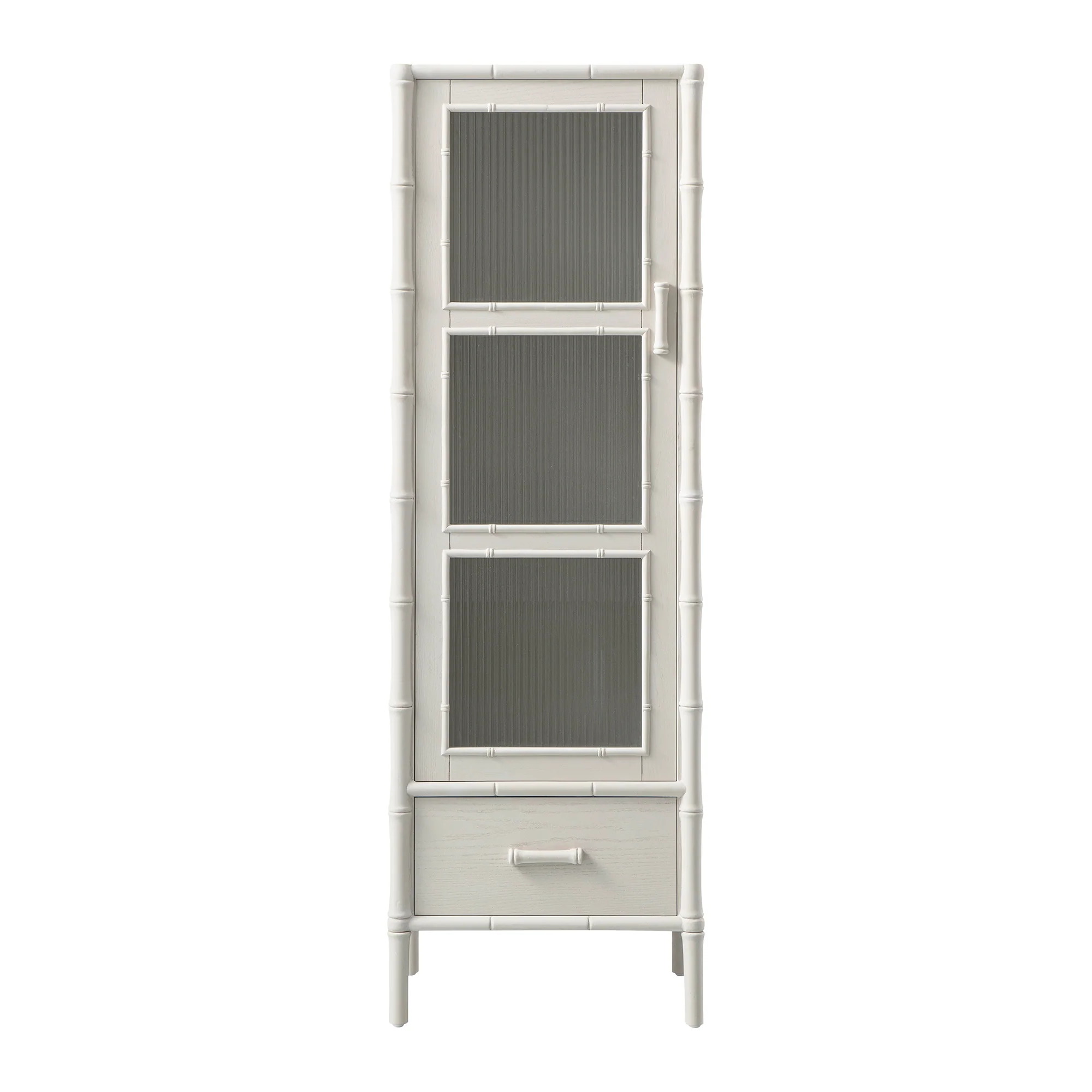 Elstowe Faux Bamboo and Fluted Glass 1-Door Cabinet, Shaded White - Image 9