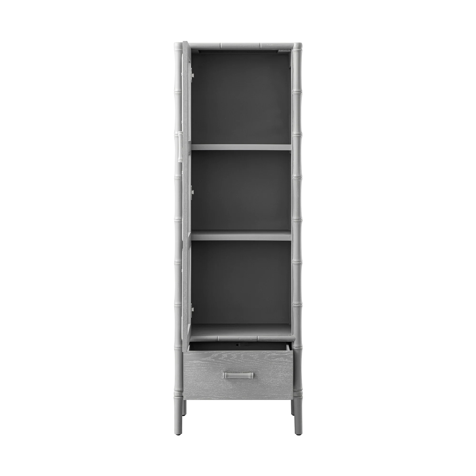 Elstowe Faux Bamboo and Fluted Glass 1-Door Cabinet, Warm Grey - Image 12