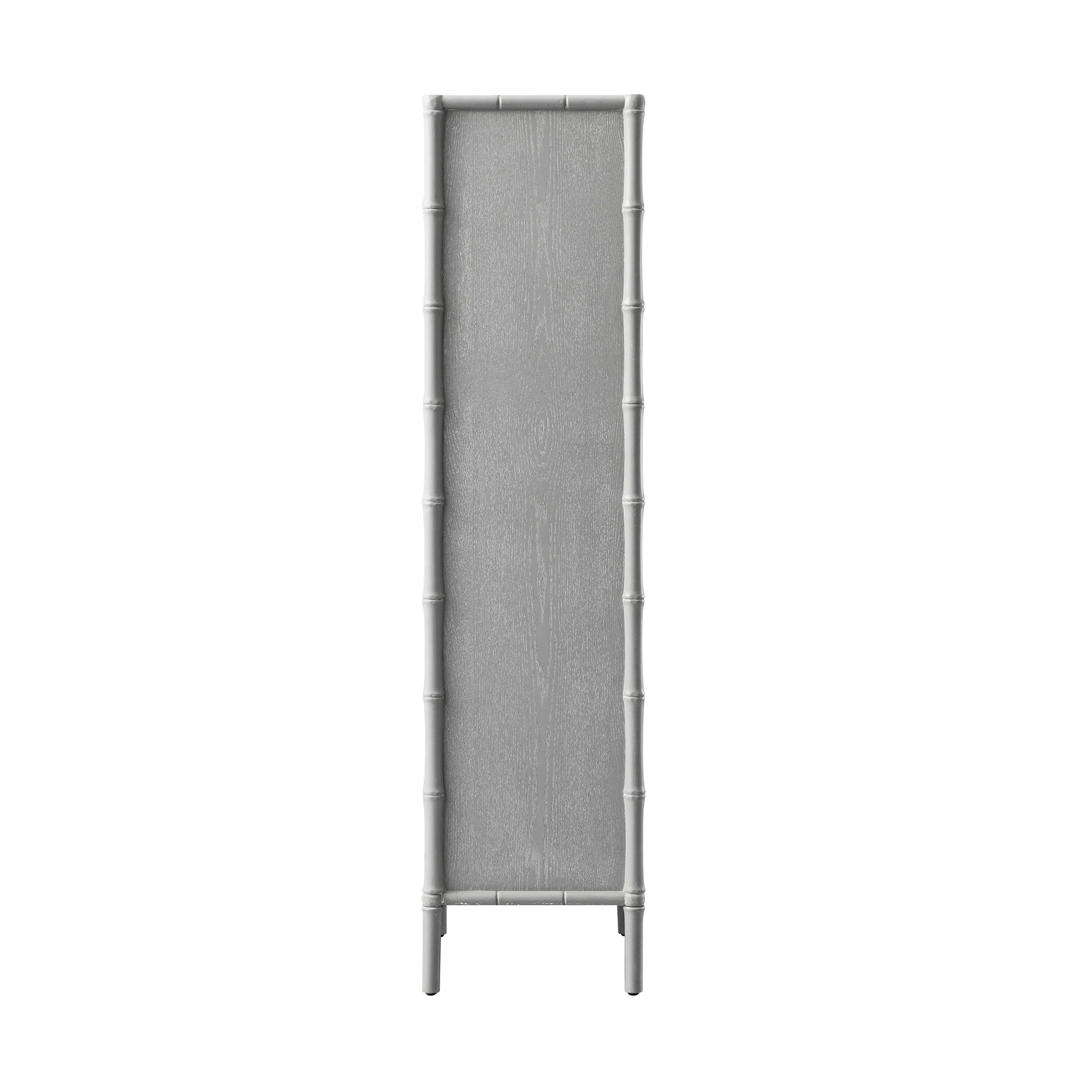 Elstowe Faux Bamboo and Fluted Glass 1-Door Cabinet, Warm Grey - Image 13