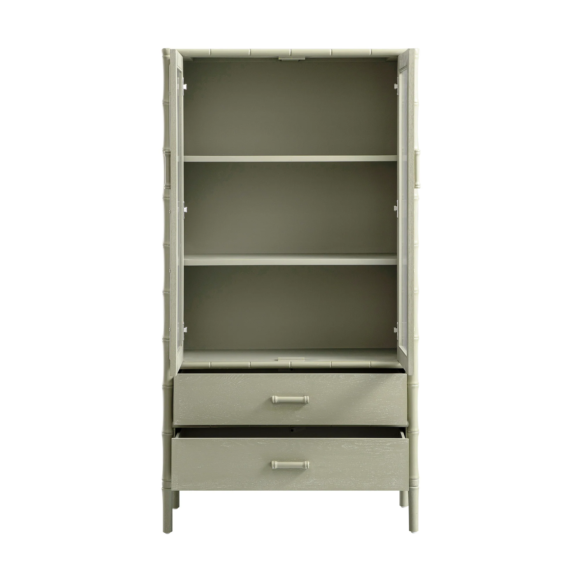 Elstowe Faux Bamboo and Fluted Glass 2-Door Cabinet, Sage Green - Image 12