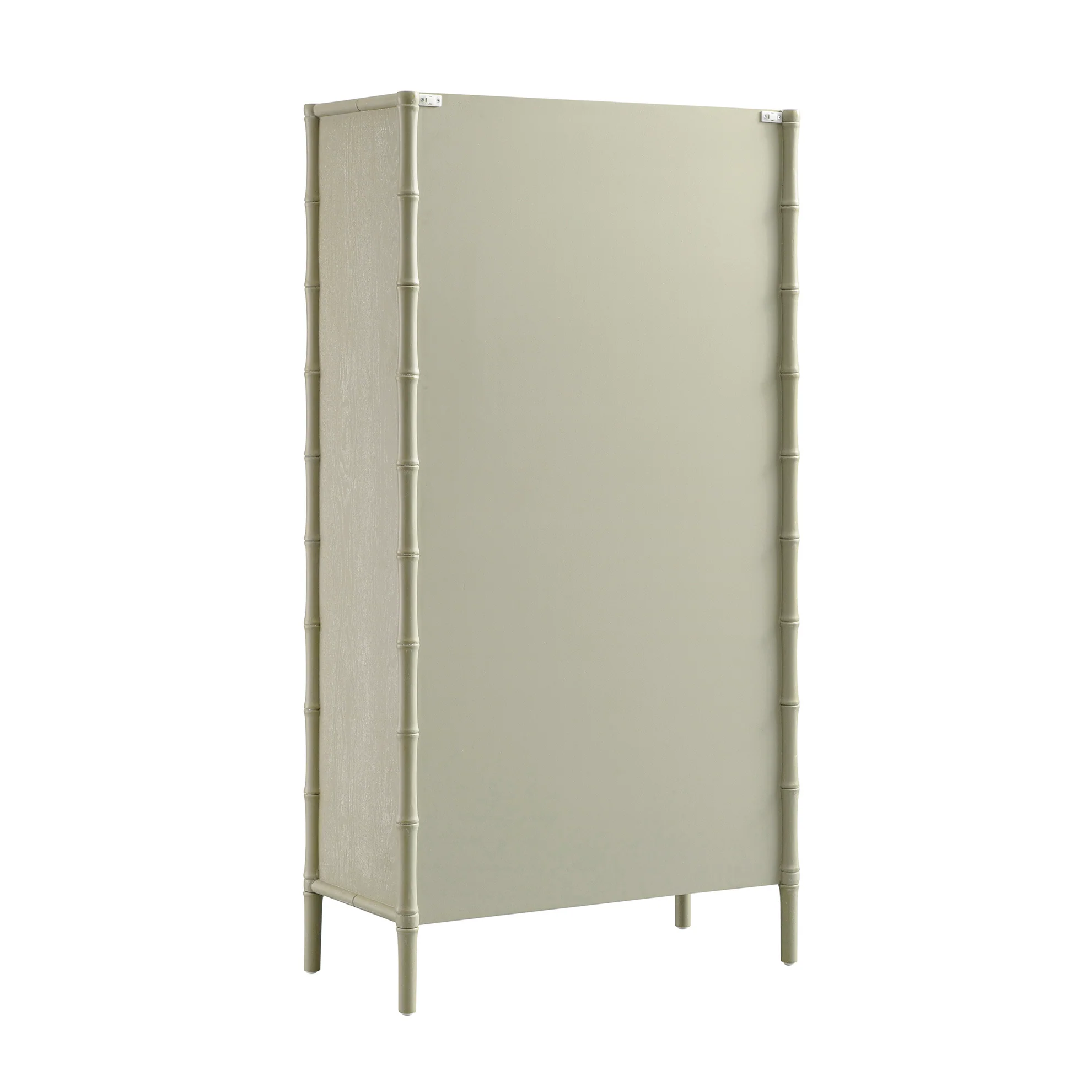 Elstowe Faux Bamboo and Fluted Glass 2-Door Cabinet, Sage Green - Image 14