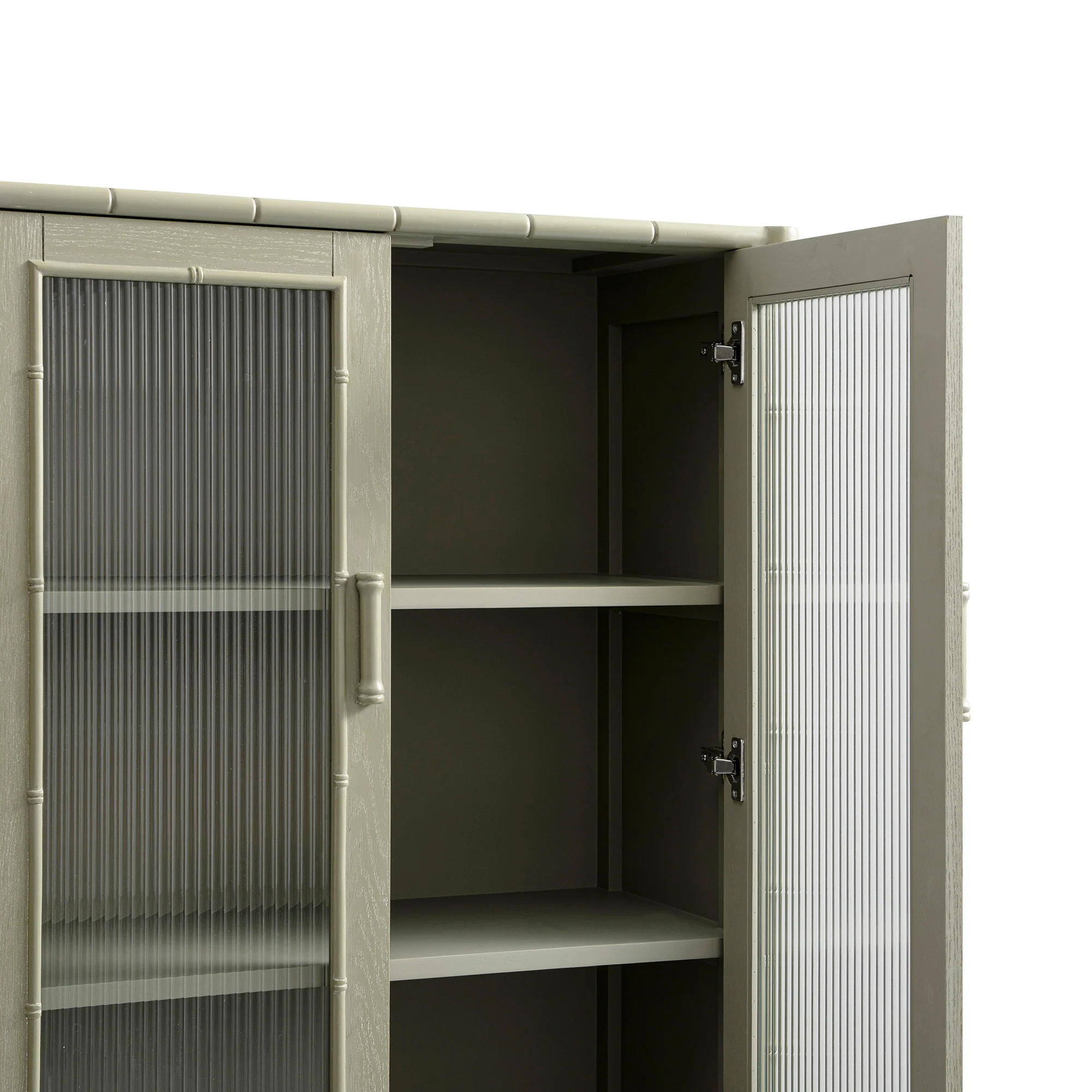 Elstowe Faux Bamboo and Fluted Glass 2-Door Cabinet, Sage Green - Image 16