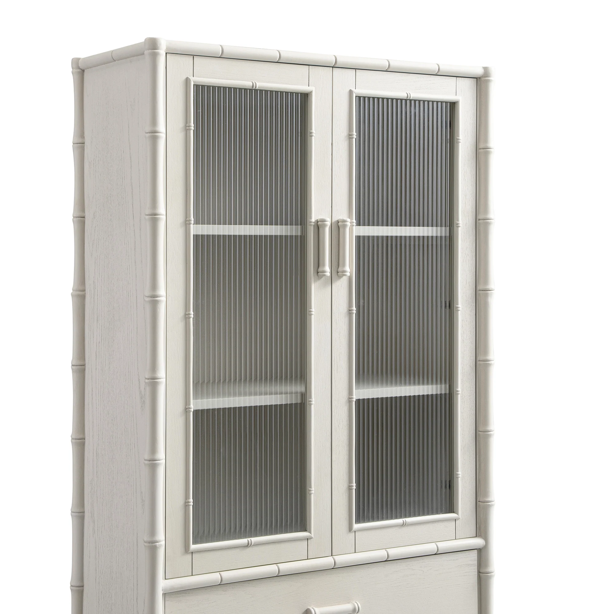 Elstowe Faux Bamboo and Fluted Glass 2-Door Cabinet, Shaded White - Image 16