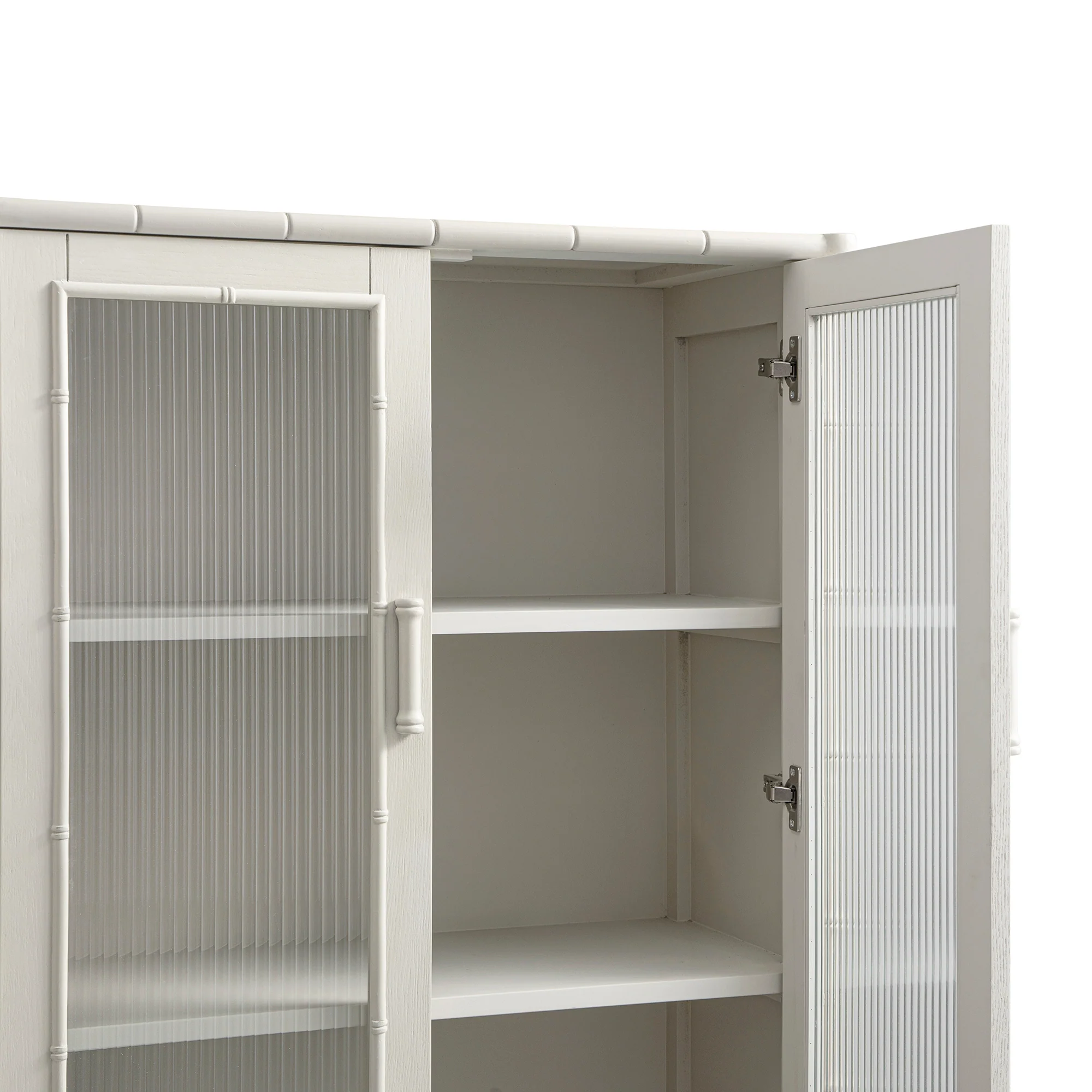 Elstowe Faux Bamboo and Fluted Glass 2-Door Cabinet, Shaded White - Image 17