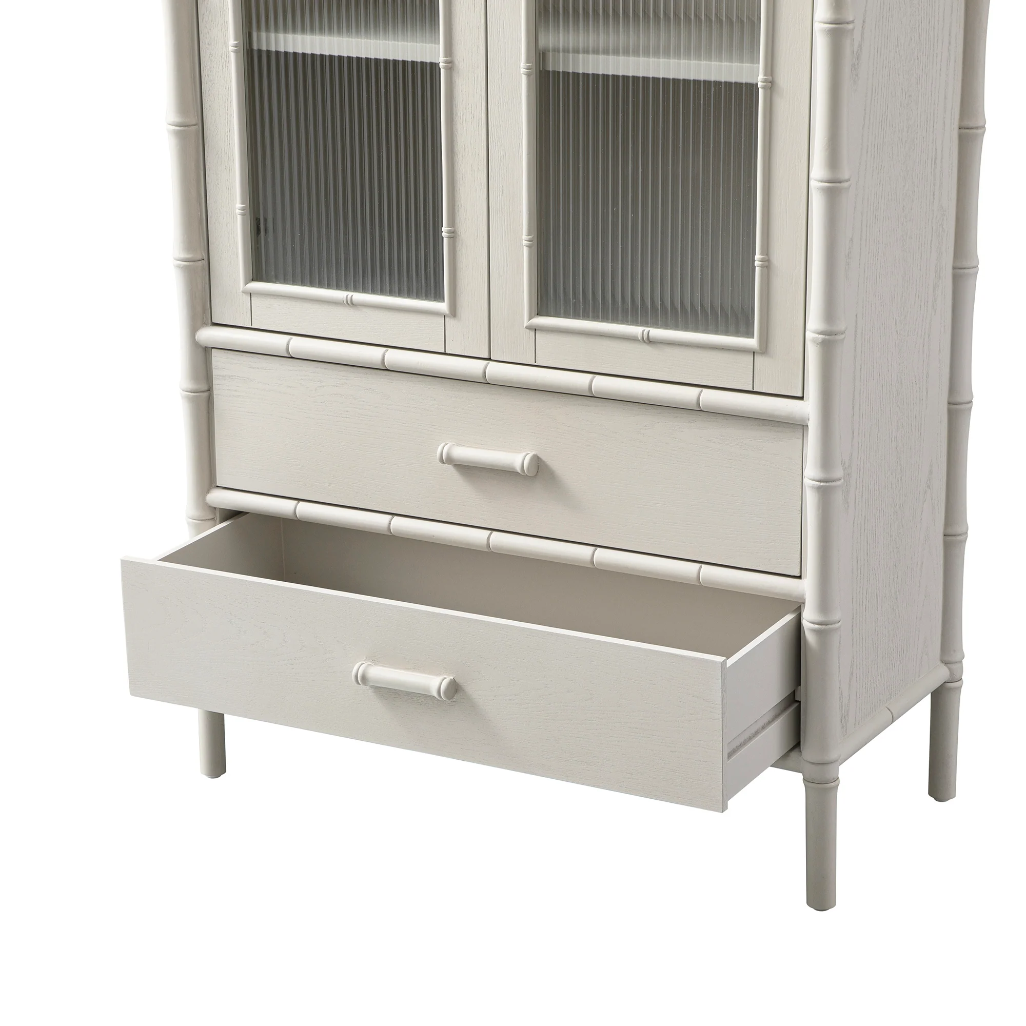 Elstowe Faux Bamboo and Fluted Glass 2-Door Cabinet, Shaded White - Image 18