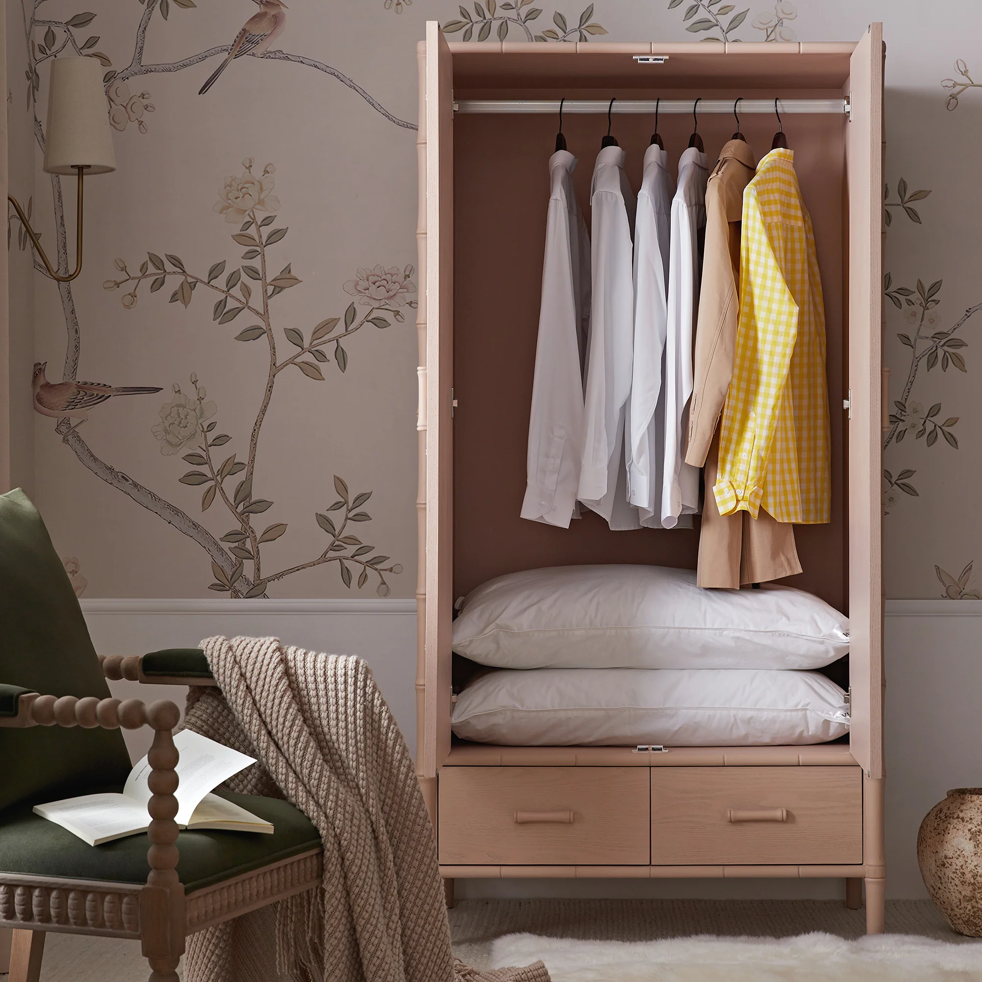 Elstowe Faux Bamboo Double Wardrobe, Nude Pink - Image 3