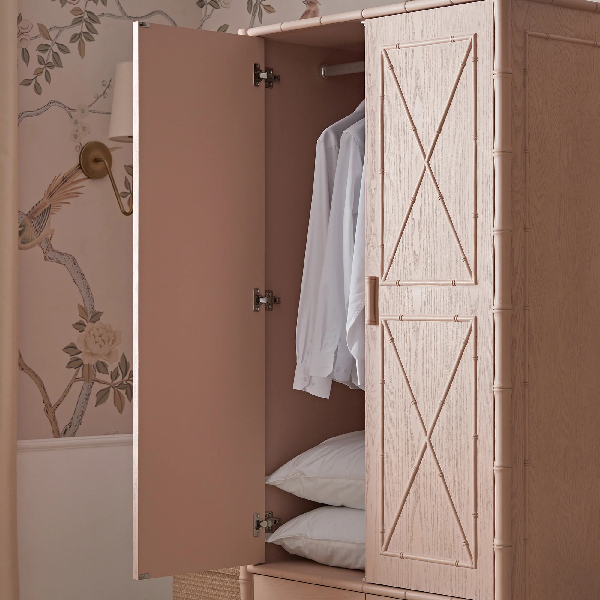 Elstowe Faux Bamboo Double Wardrobe, Nude Pink - Image 4