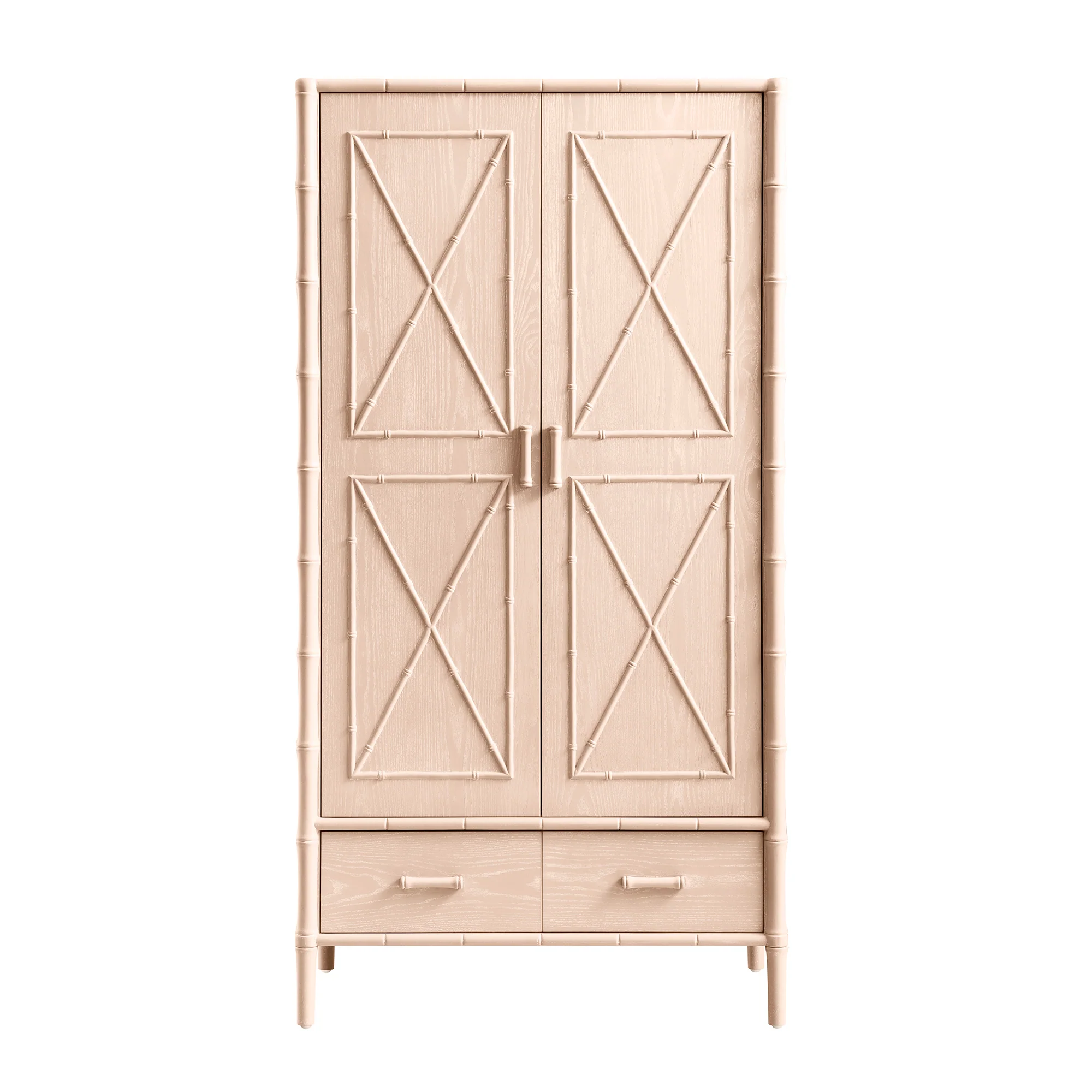 Elstowe Faux Bamboo Double Wardrobe, Nude Pink - Image 8