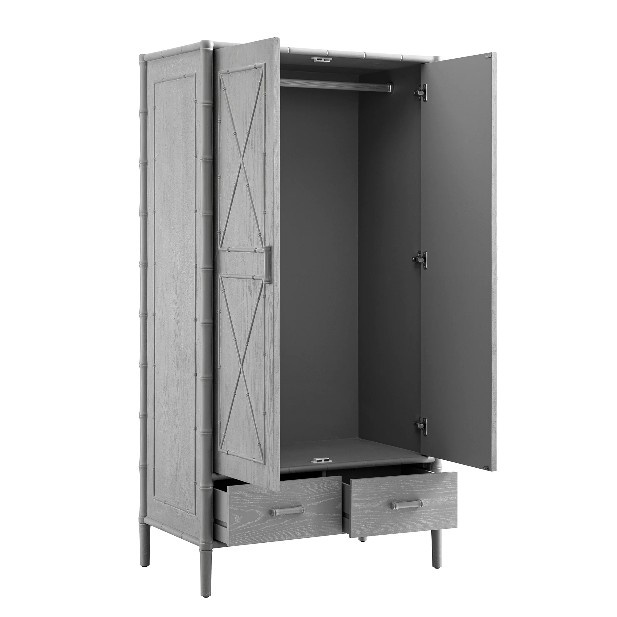 Elstowe Faux Bamboo Double Wardrobe, Warm Grey - Image 10
