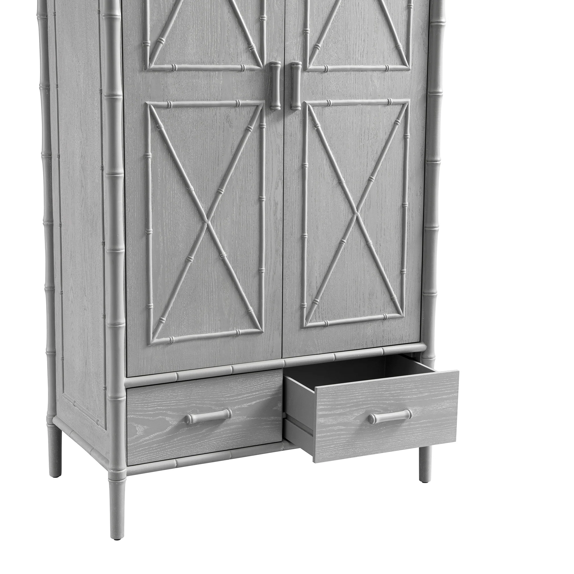 Elstowe Faux Bamboo Double Wardrobe, Warm Grey - Image 15