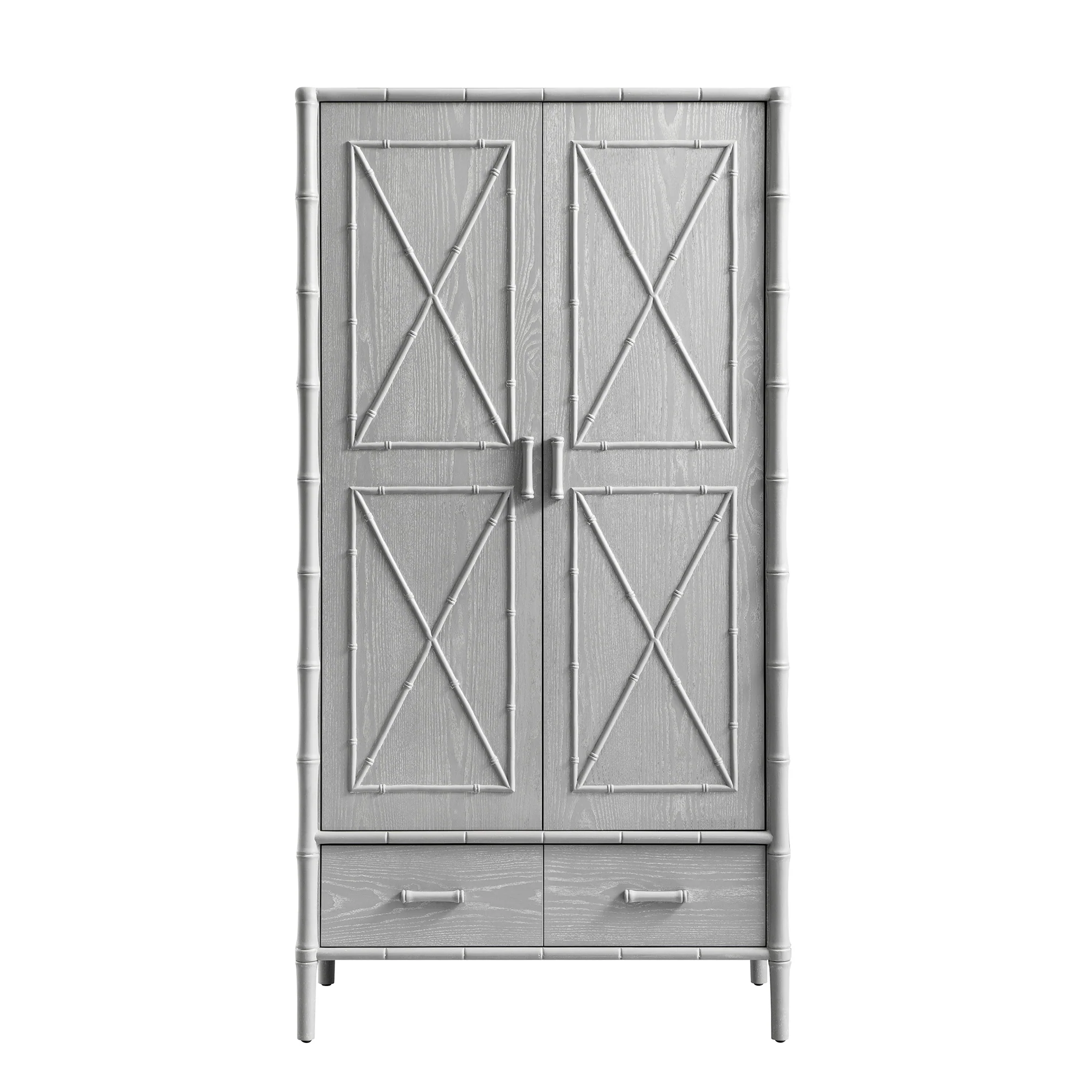Elstowe Faux Bamboo Double Wardrobe, Warm Grey - Image 7