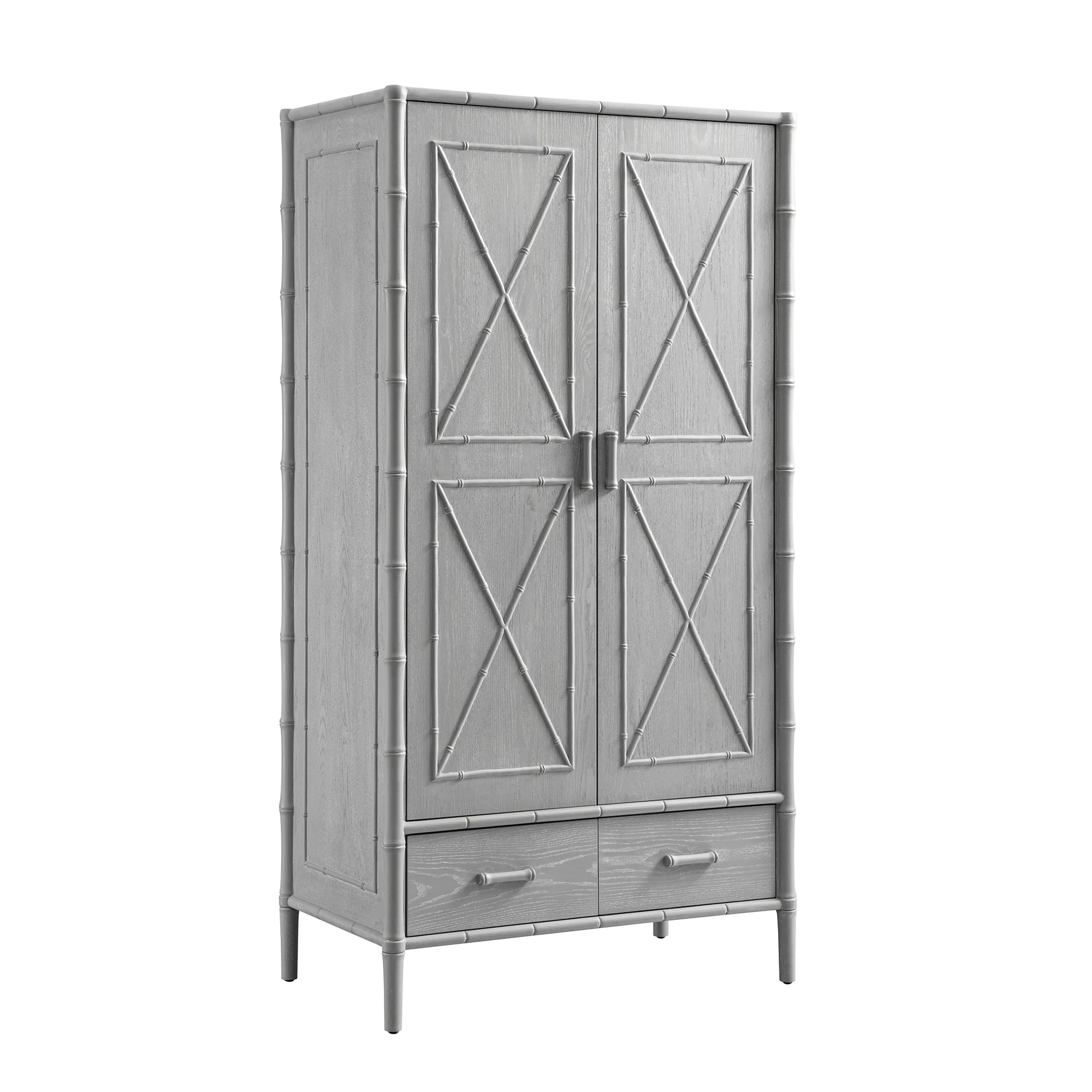 Elstowe Faux Bamboo Double Wardrobe, Warm Grey - Image 8