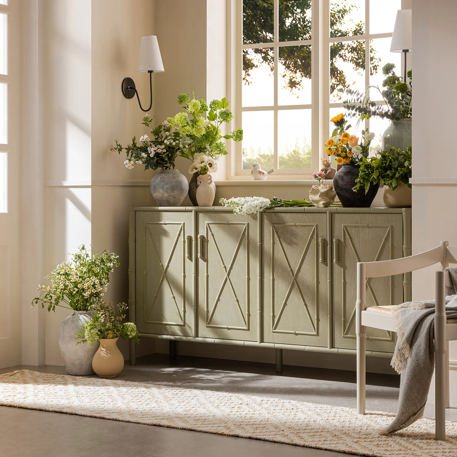 Elstowe Faux Bamboo Large Sideboard, Sage Green - Image 2