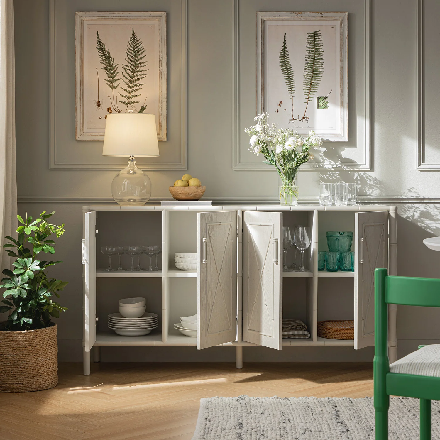 Elstowe Faux Bamboo Large Sideboard, Shaded White - Image 3